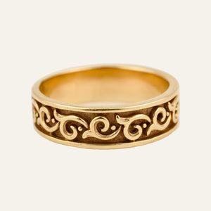 Wave Carved Gold Band