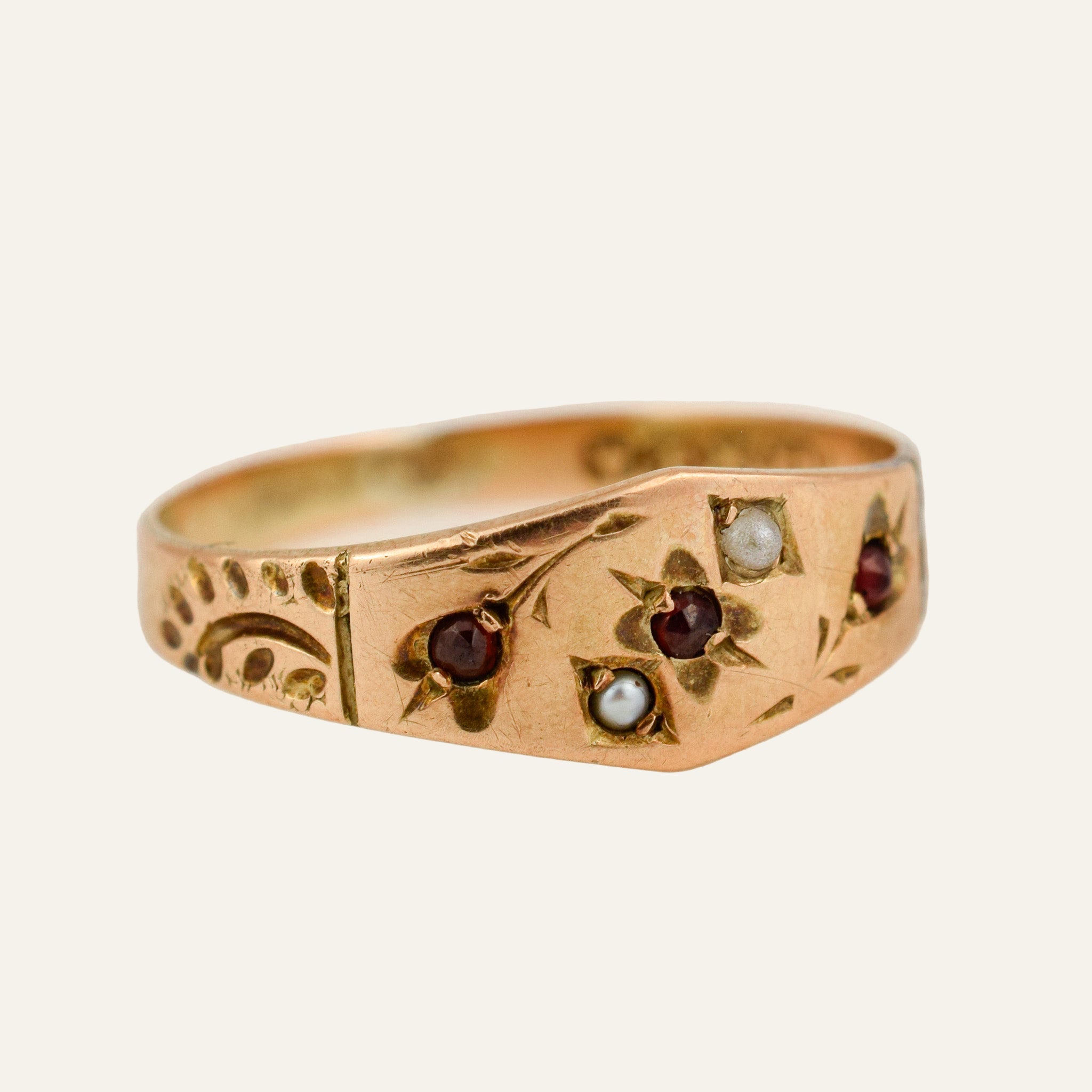 Garnet and Seed Pearl Ring