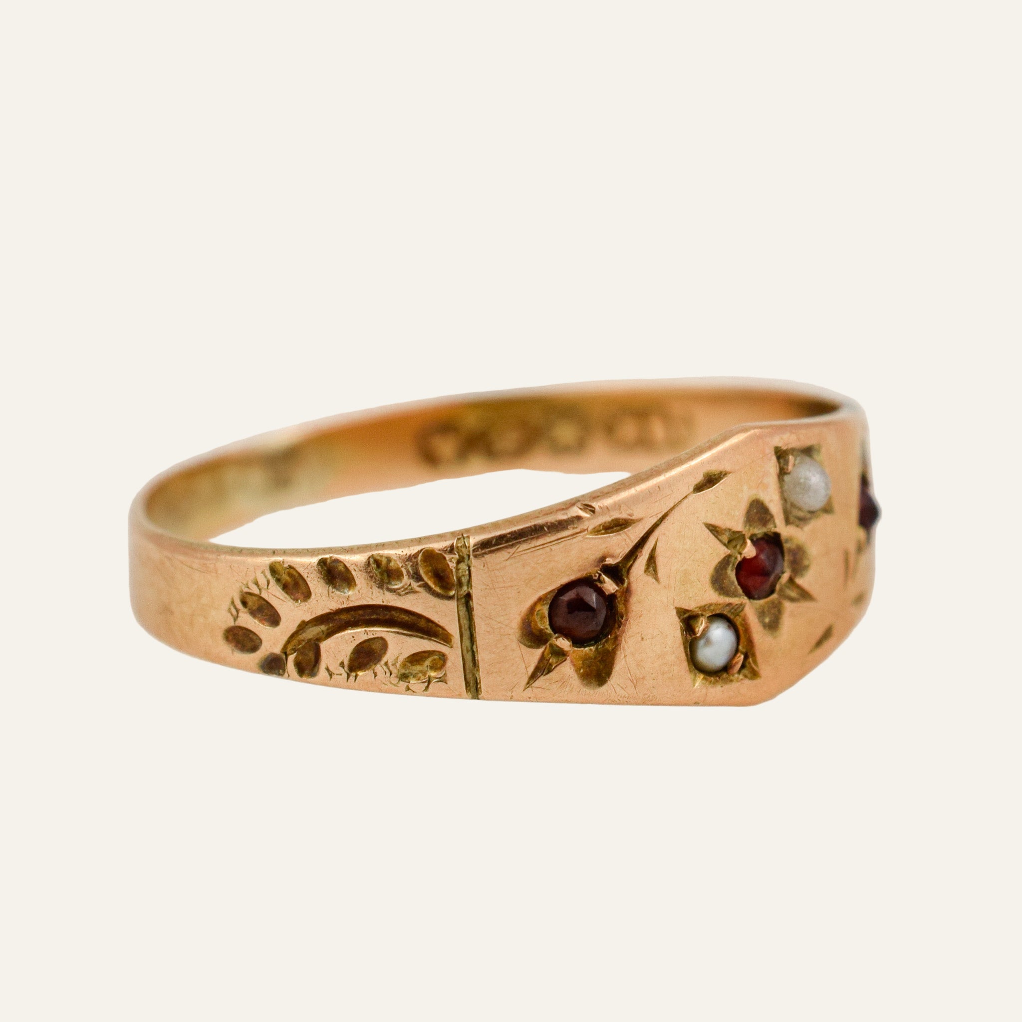 Garnet and Seed Pearl Ring