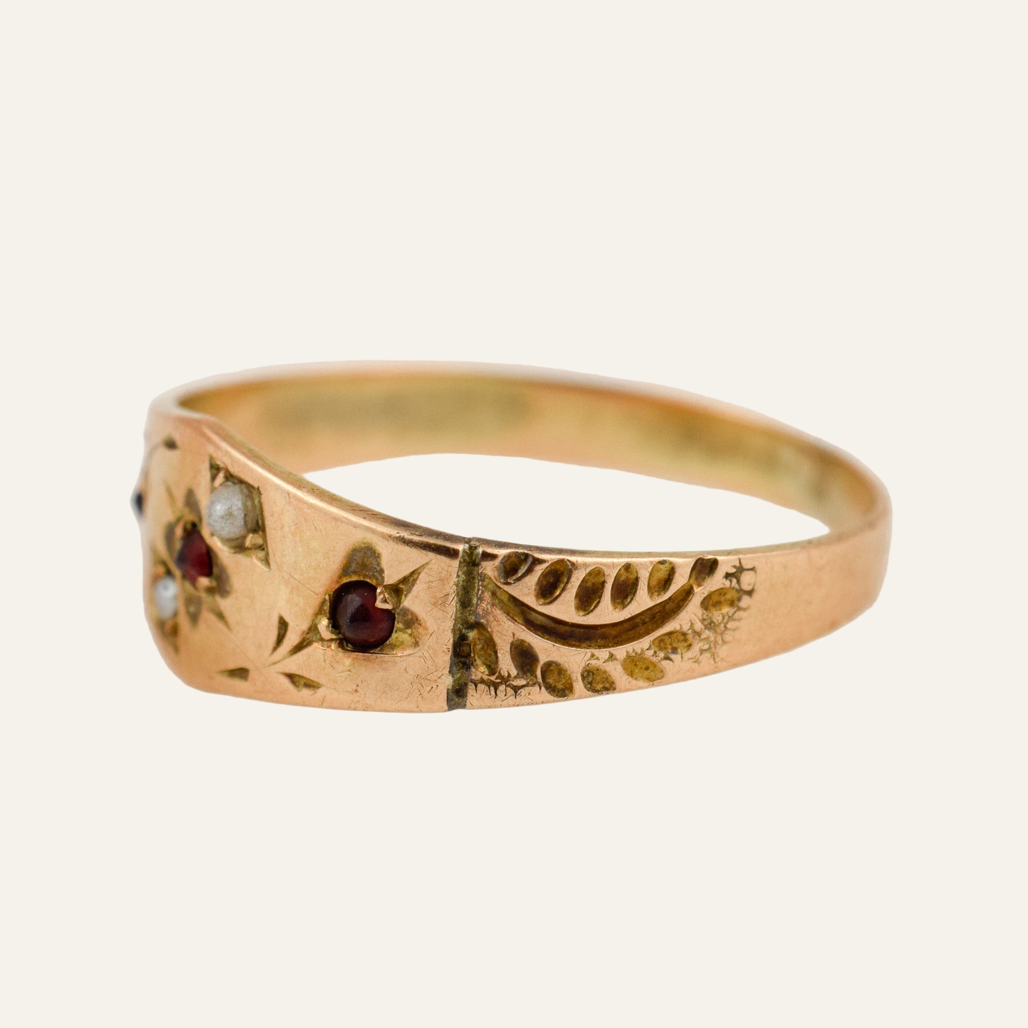 Garnet and Seed Pearl Ring