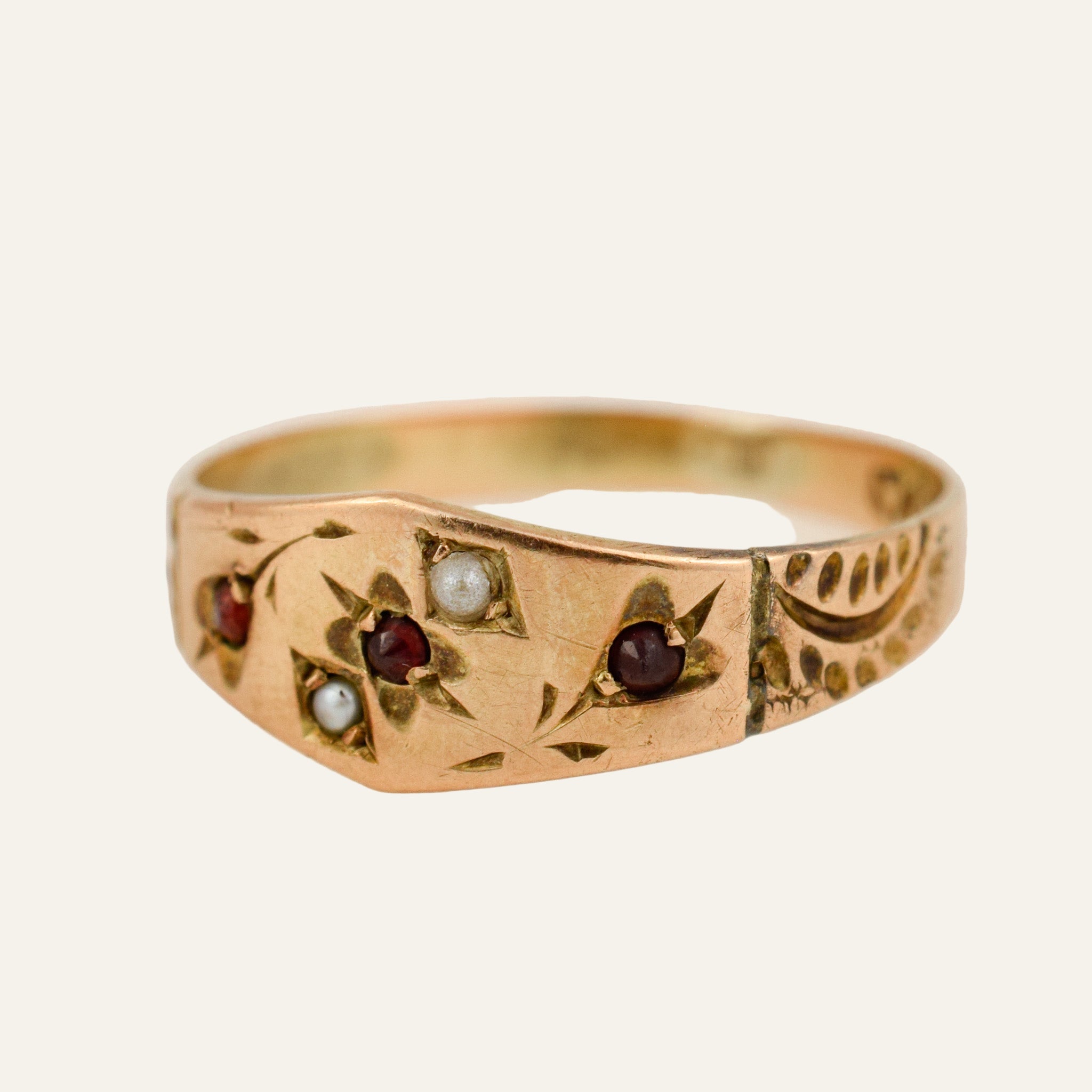Garnet and Seed Pearl Ring