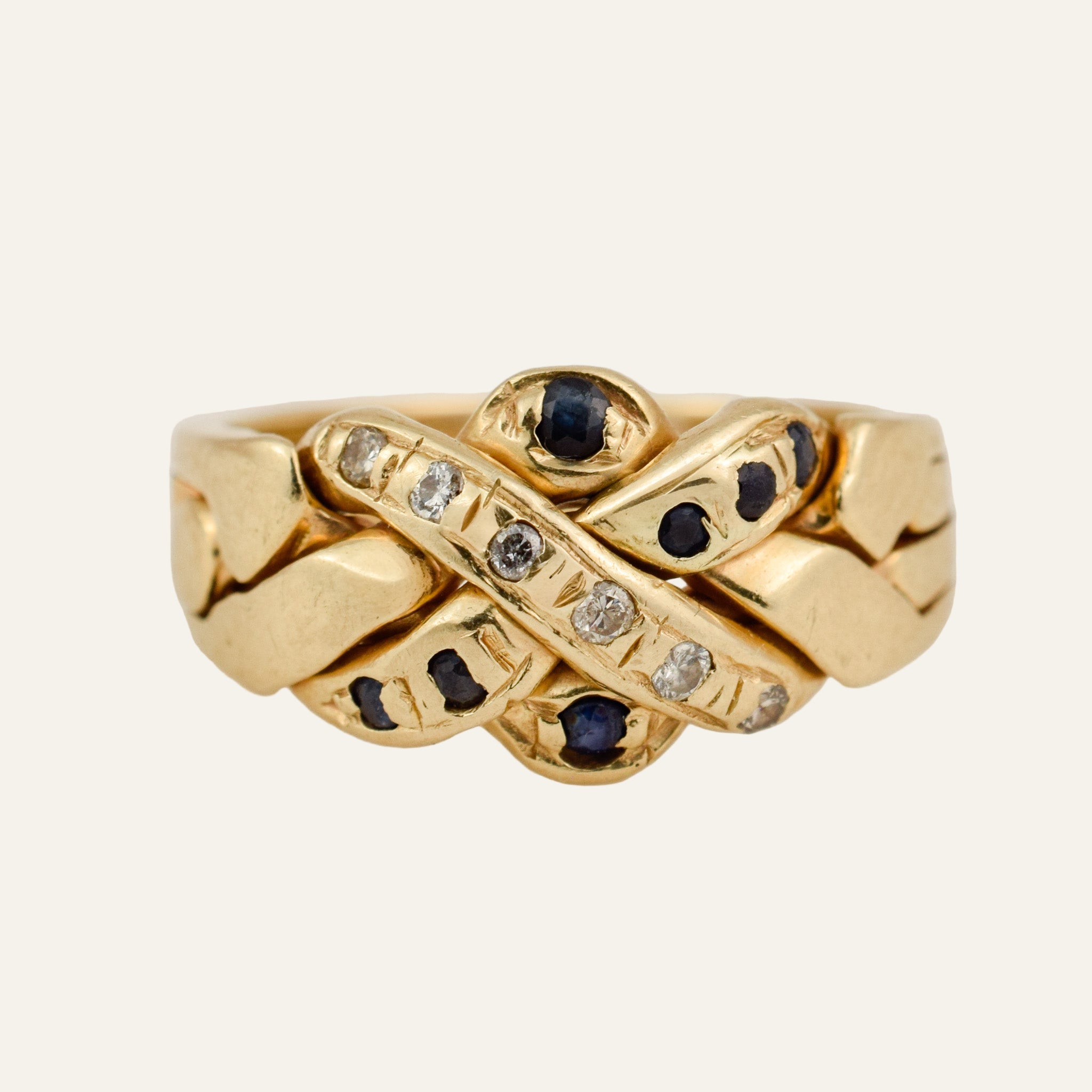 Sapphire and Diamond Puzzle Ring