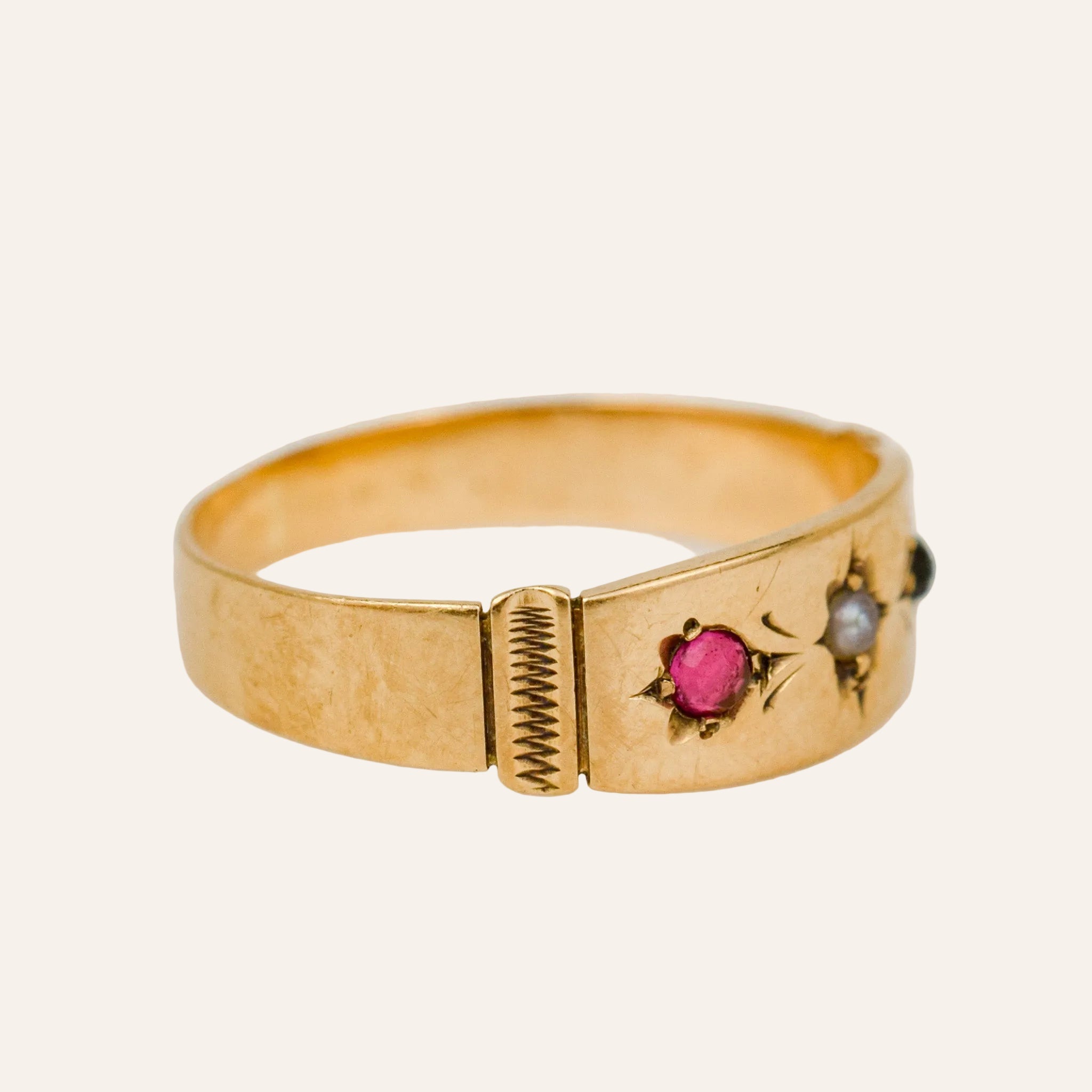 Antique Pearl, Pink & Green Tourmaline Ring