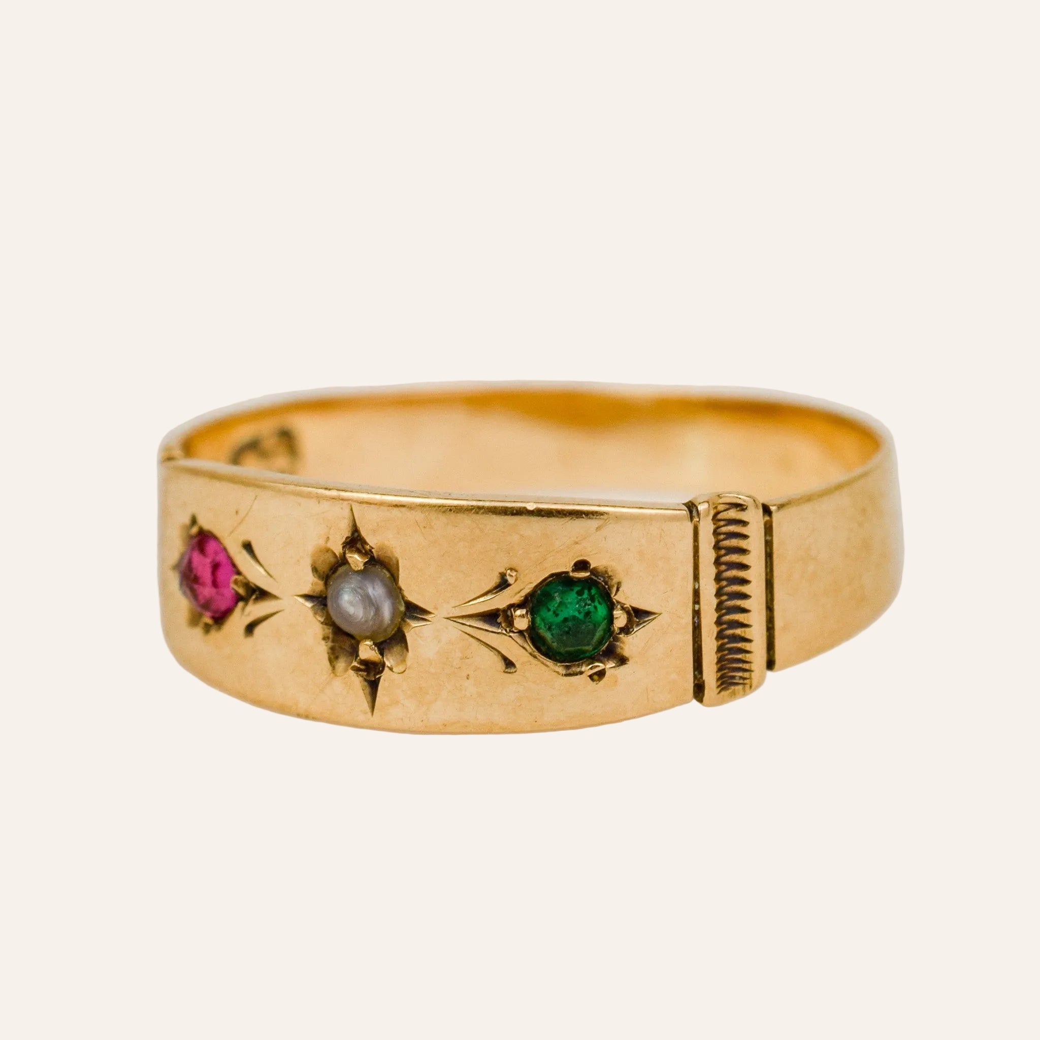 Antique Pearl, Pink & Green Tourmaline Ring