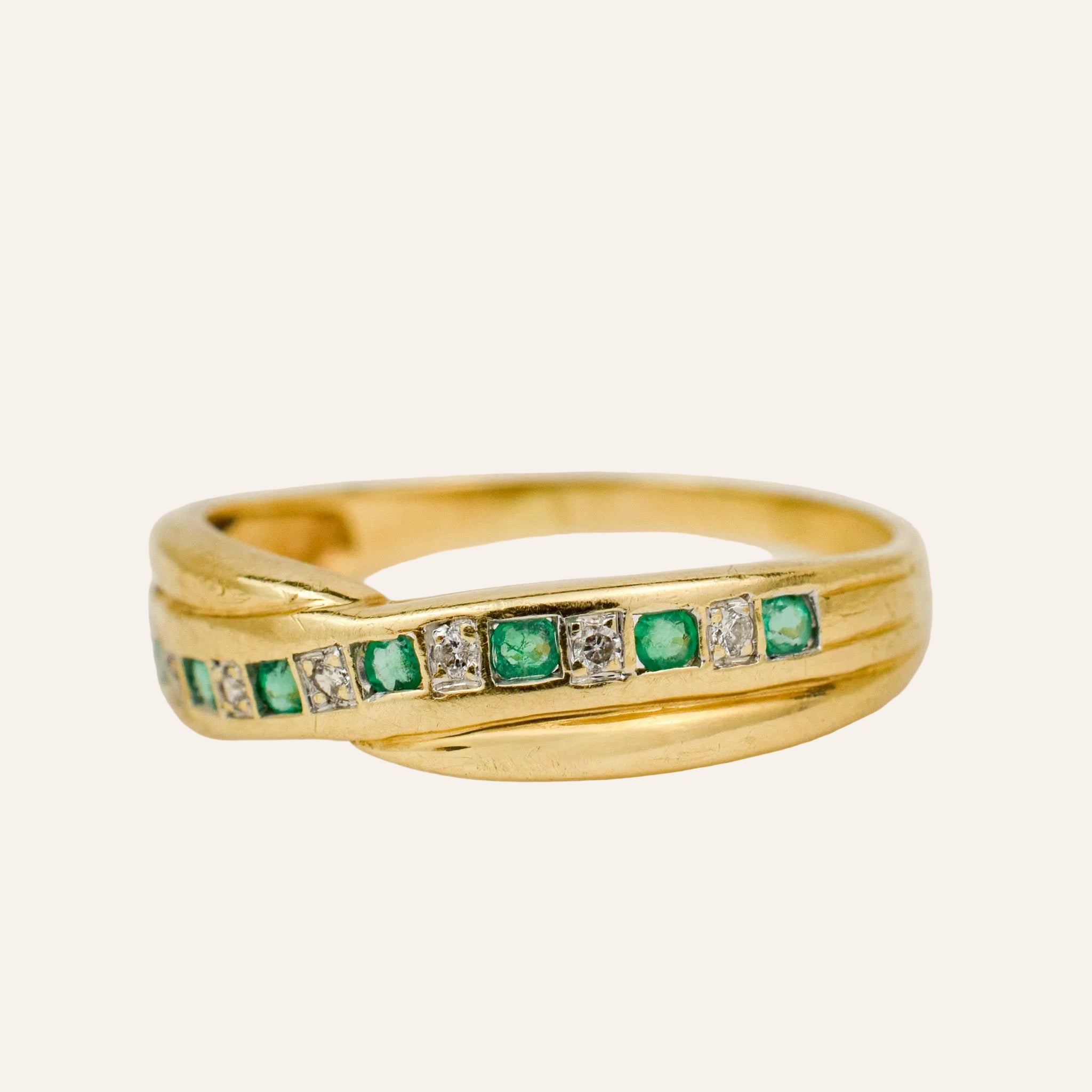 Emerald and Diamond Bypass Ring