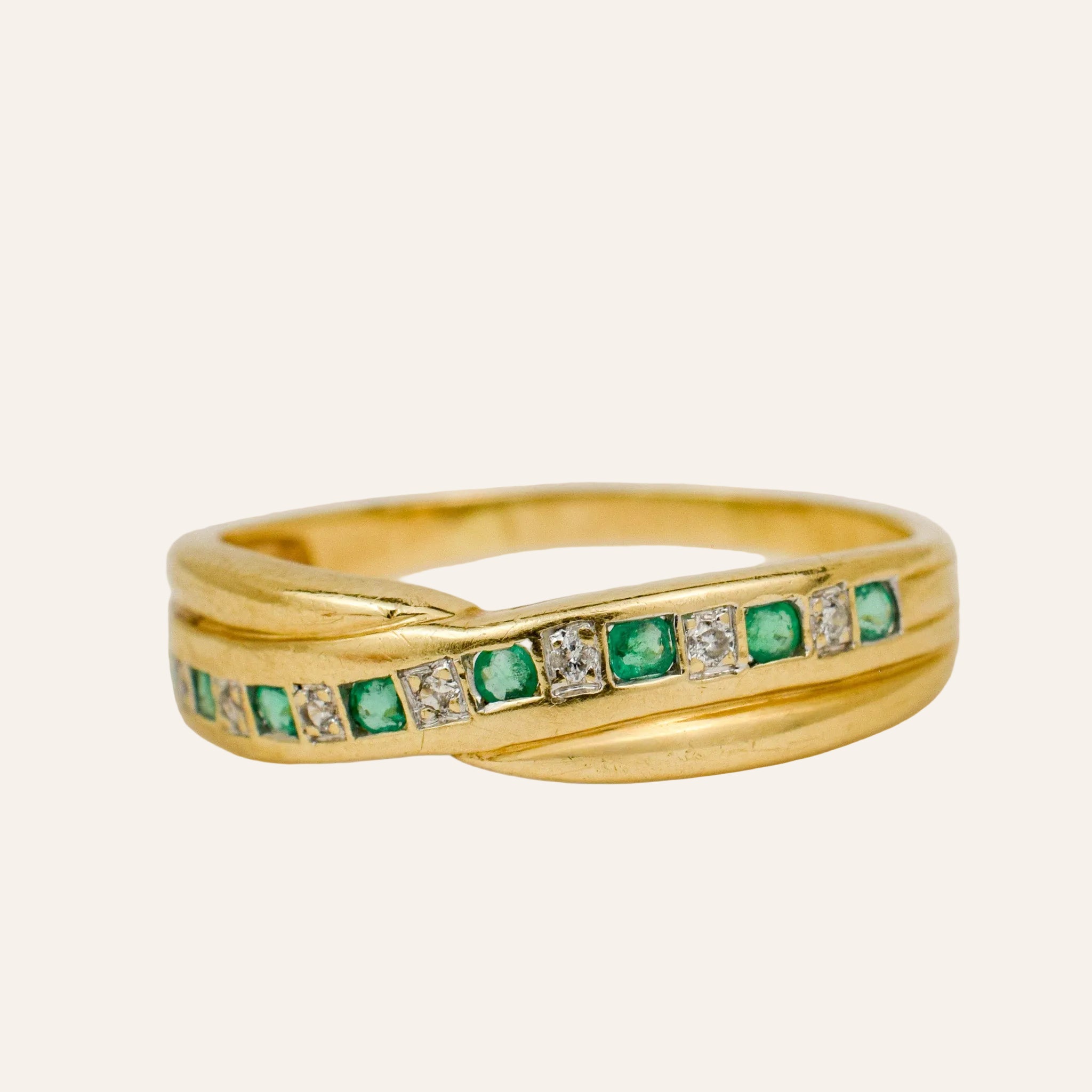 Emerald and Diamond Bypass Ring
