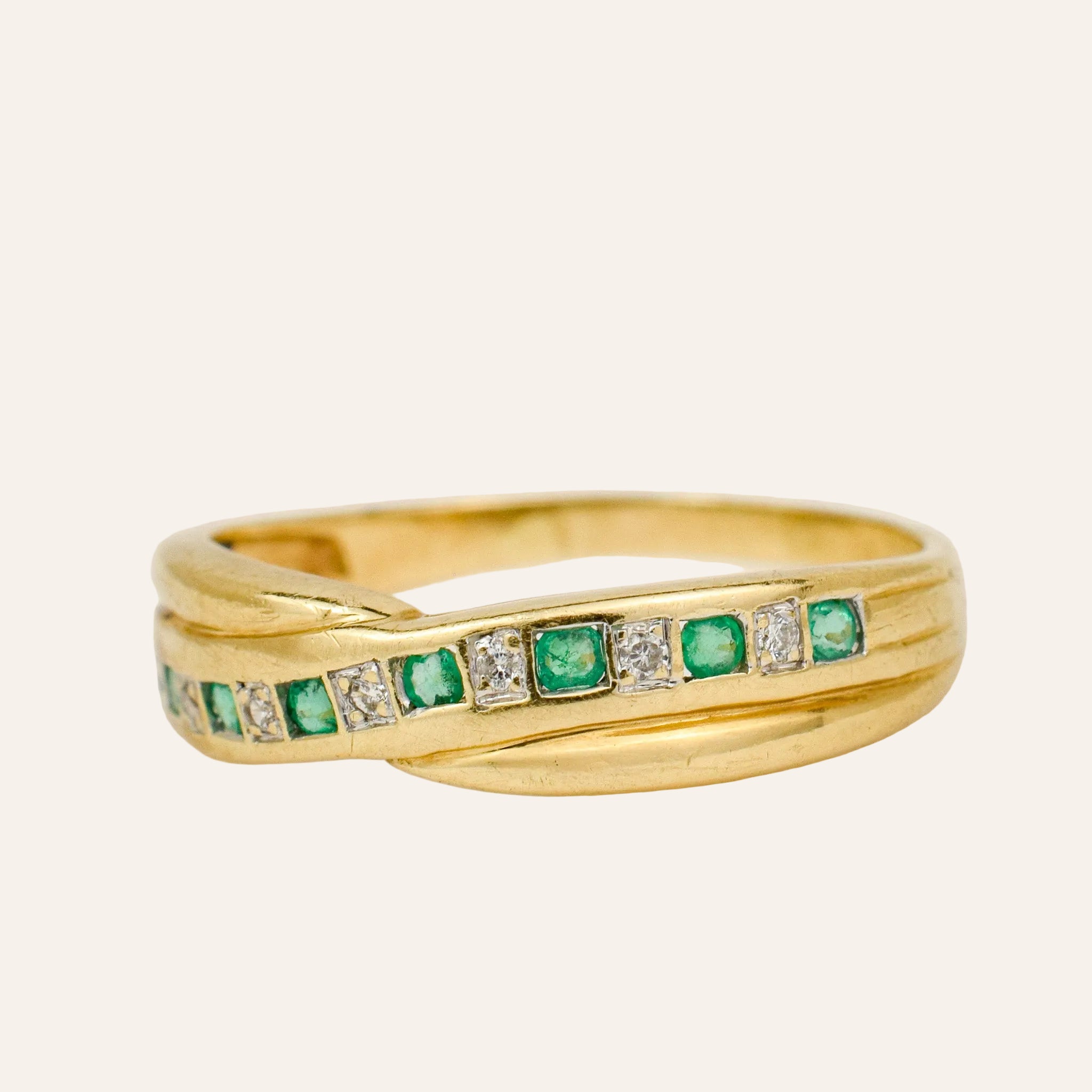 Emerald and Diamond Bypass Ring
