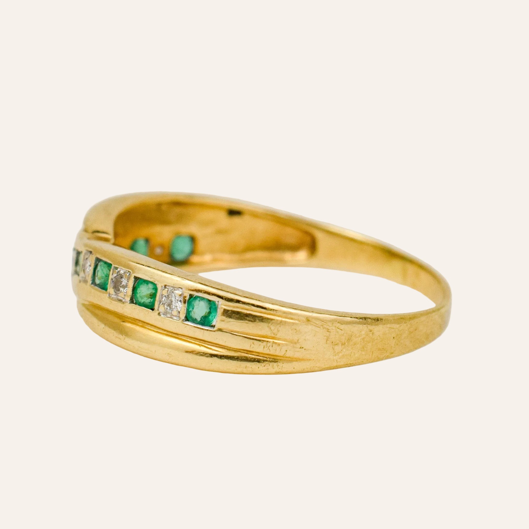 Emerald and Diamond Bypass Ring