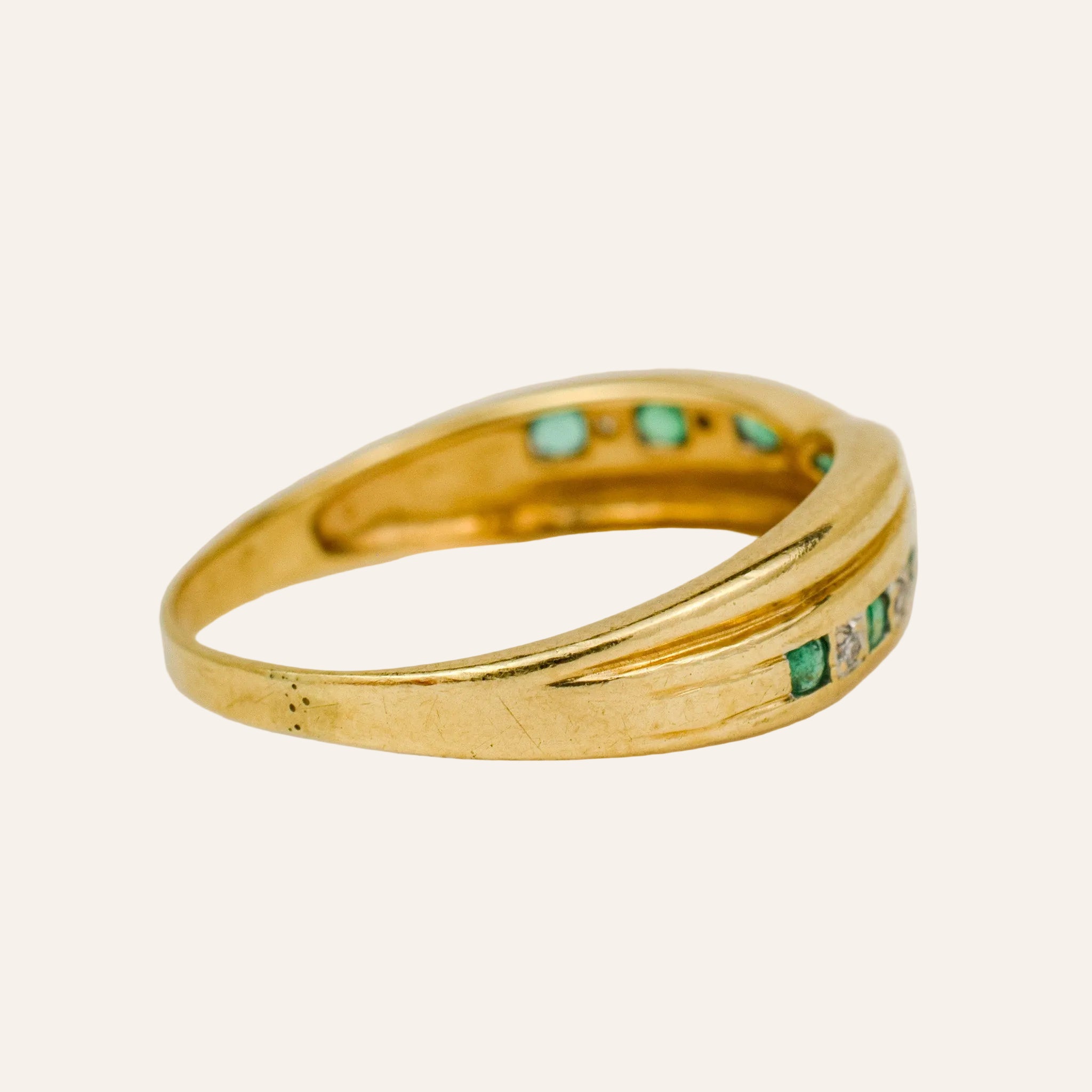 Emerald and Diamond Bypass Ring