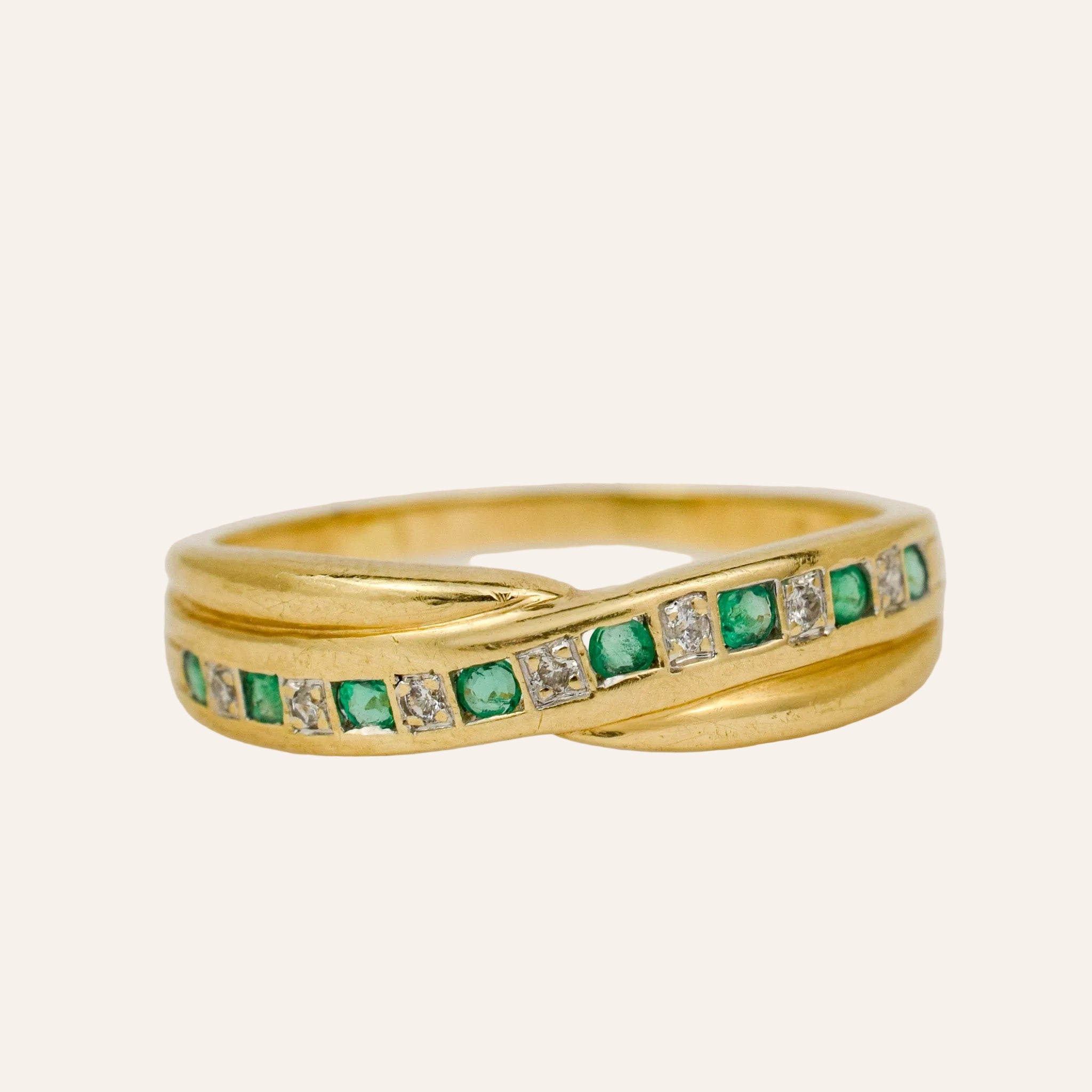 Emerald and Diamond Bypass Ring