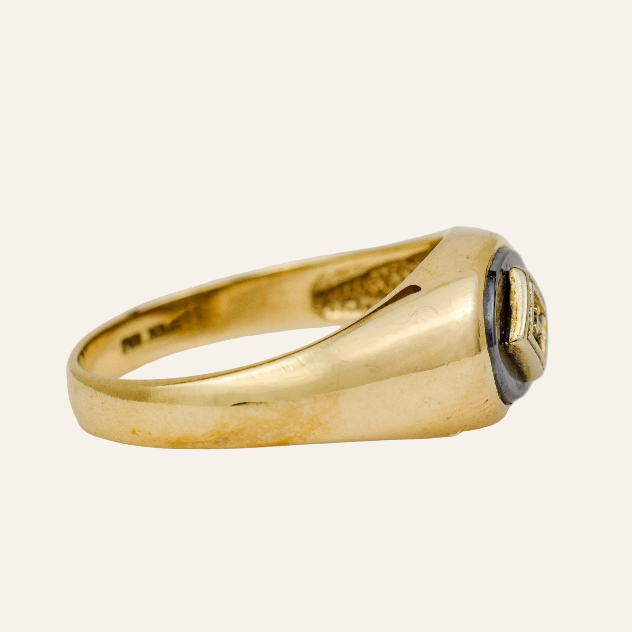 Hematite and Diamond Signet Ring