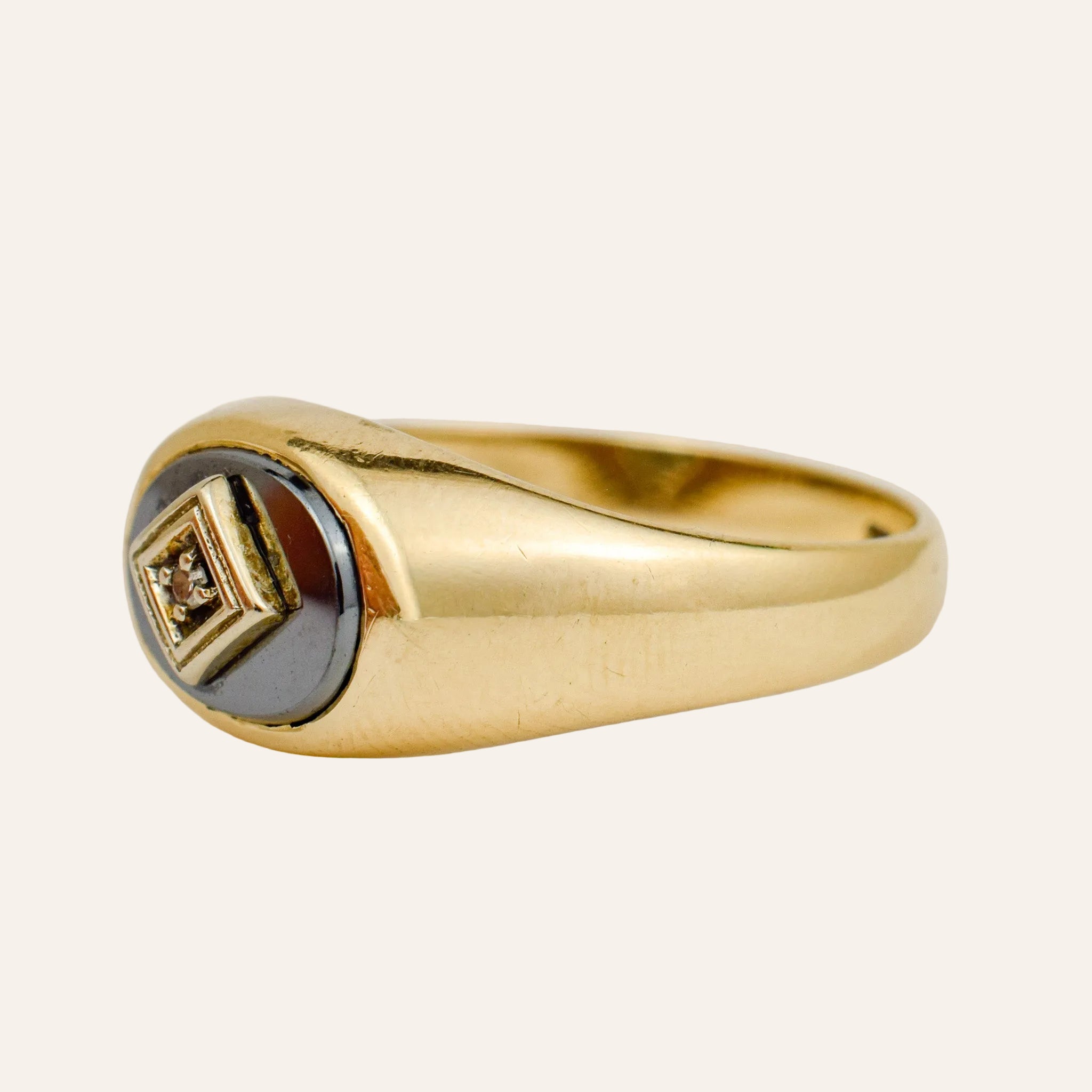 Hematite and Diamond Signet Ring