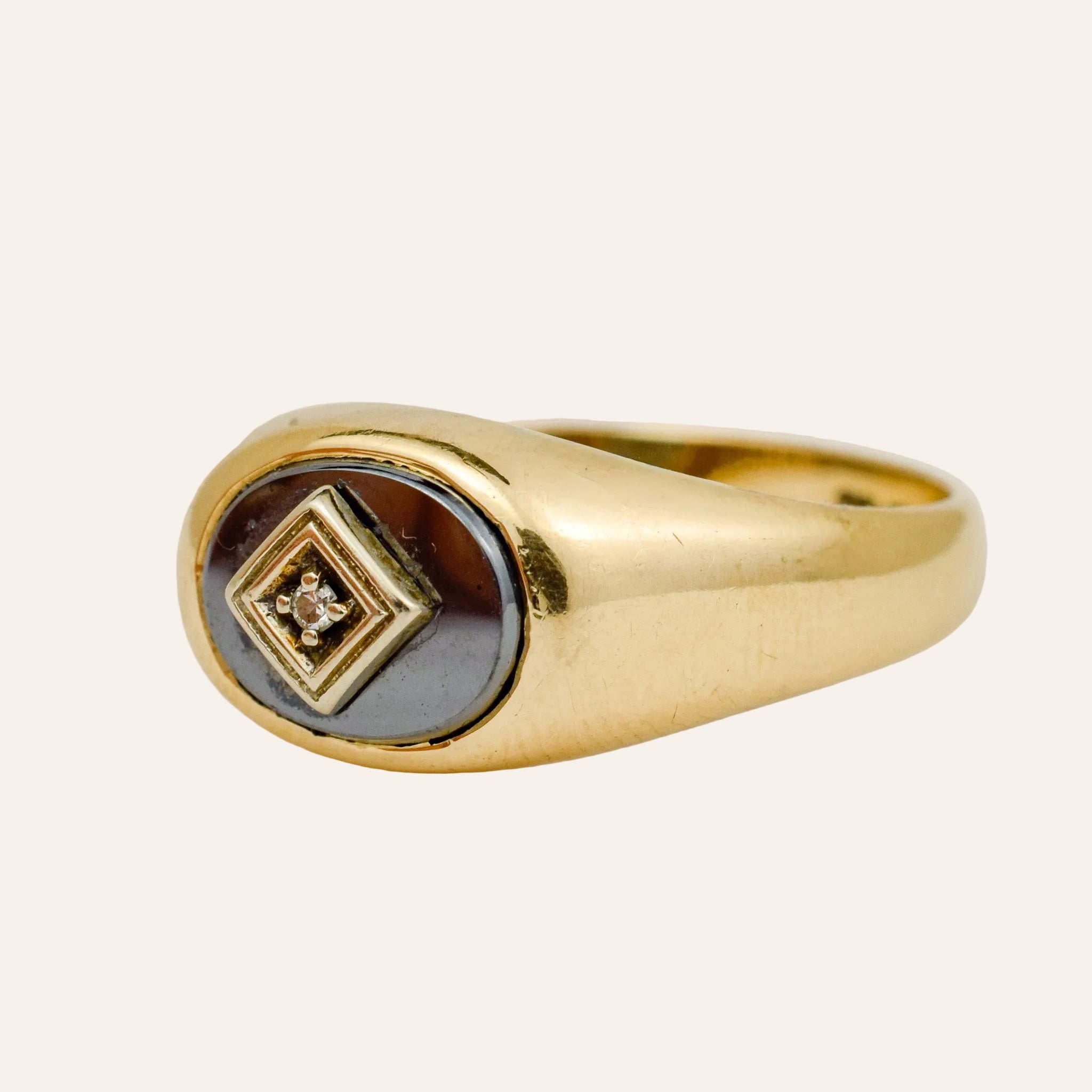 Hematite and Diamond Signet Ring