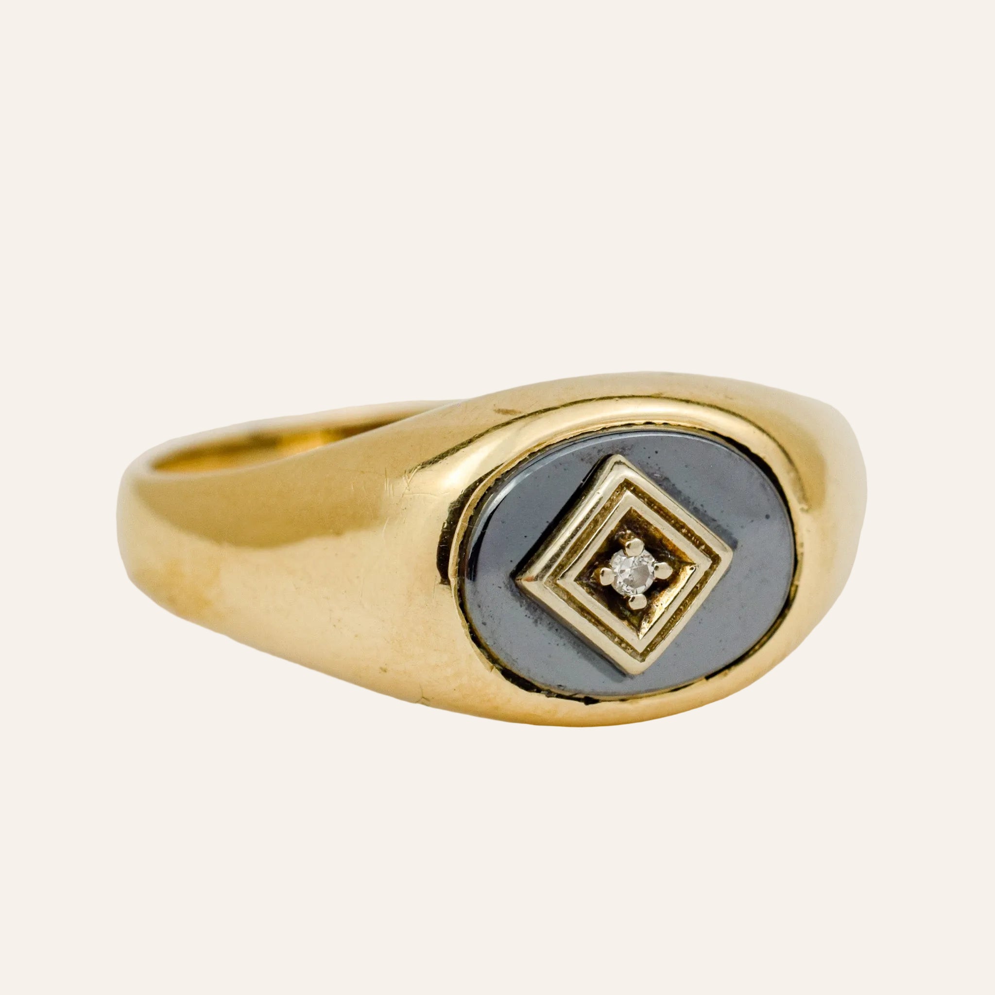 Hematite and Diamond Signet Ring