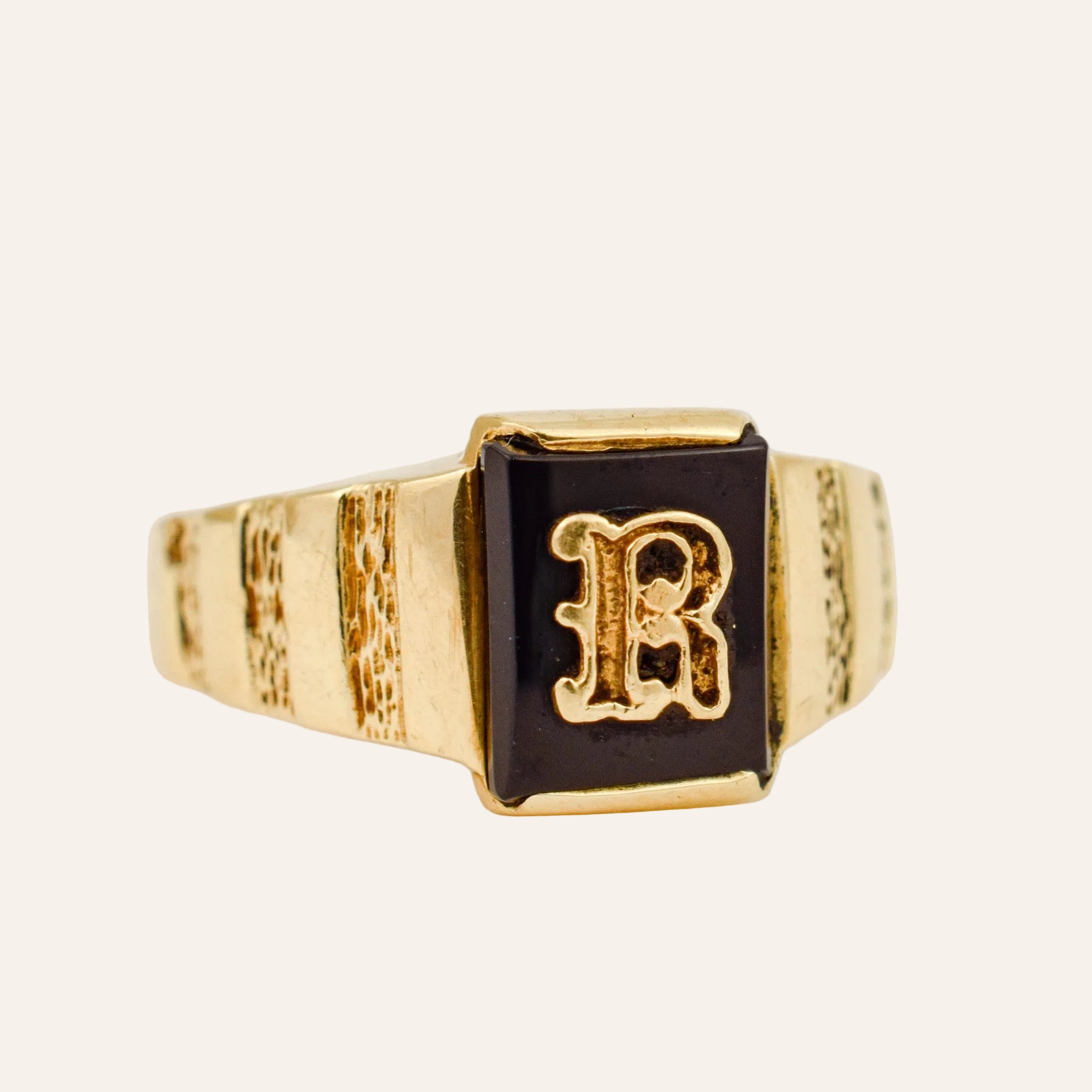 'R' Onyx Signet Ring