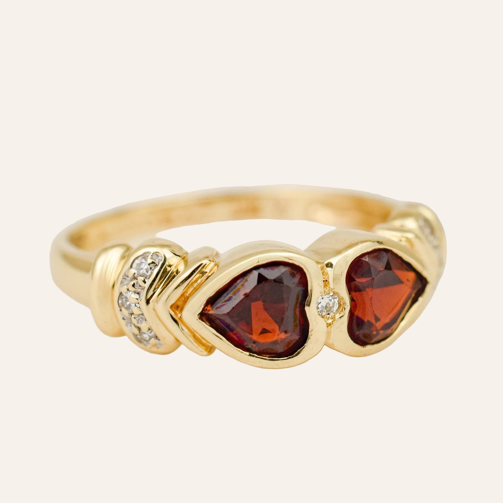 Twin Heart Garnet Ring