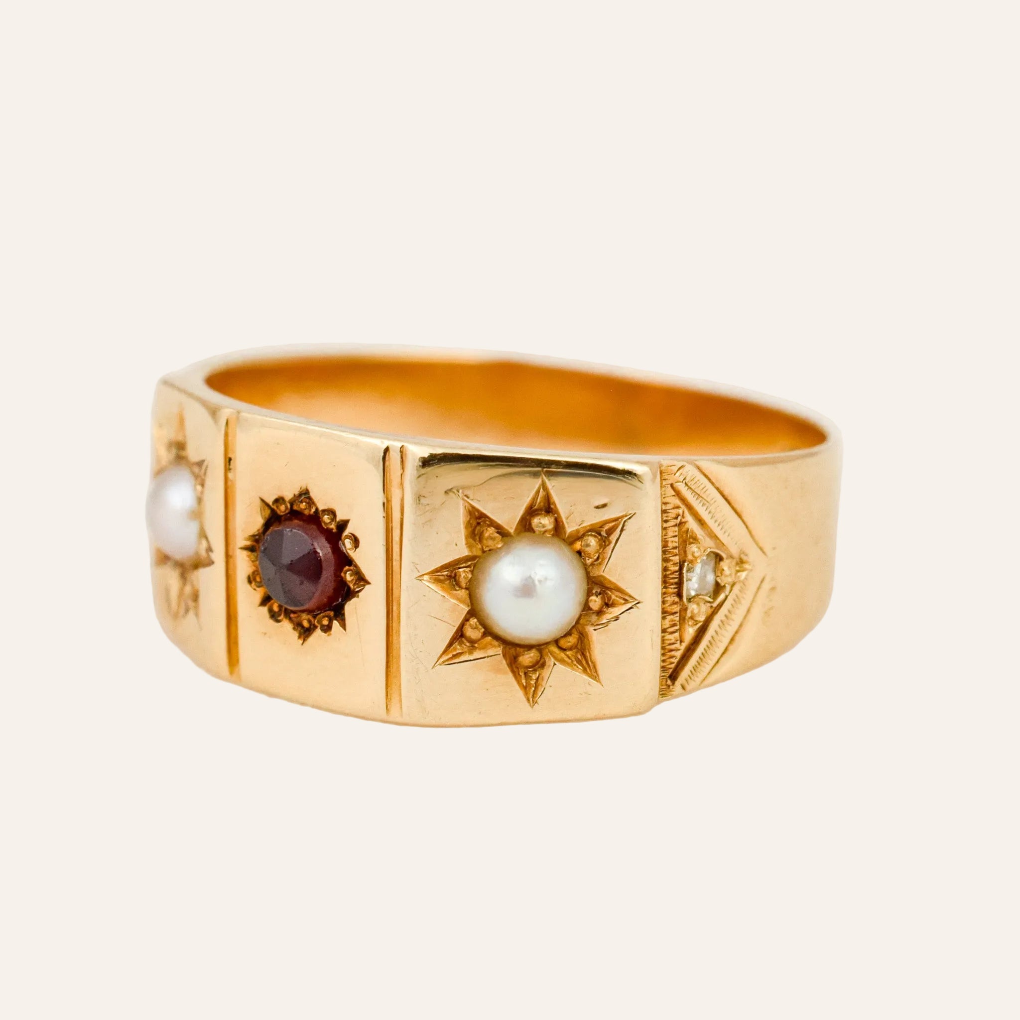 Antique Garnet and Pearl Ring