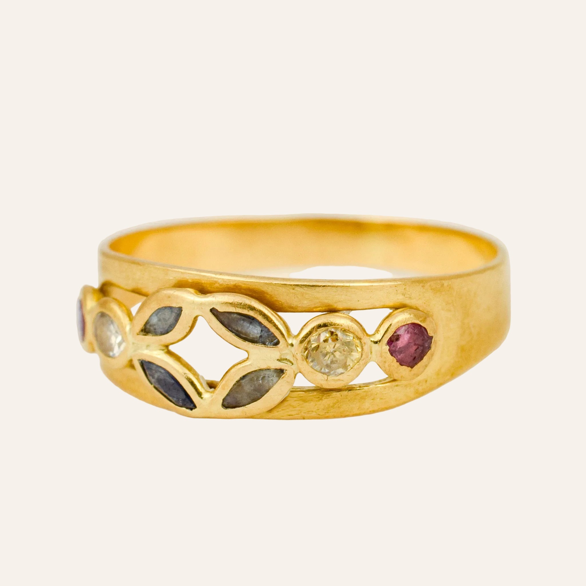 White topaz, Sapphire, and Ruby Band