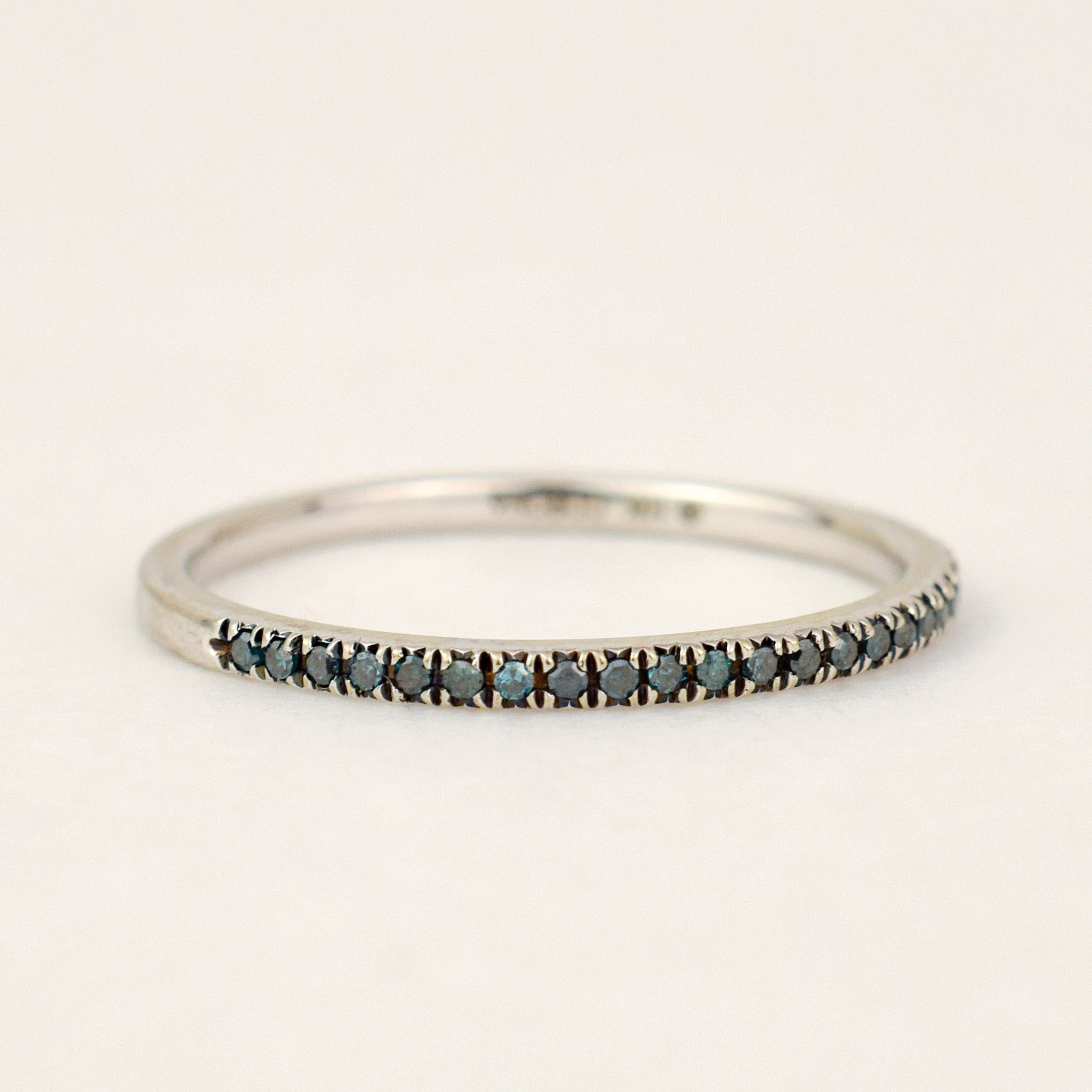Blue Diamond Half Eternity Band, profile view showing the slim band depth