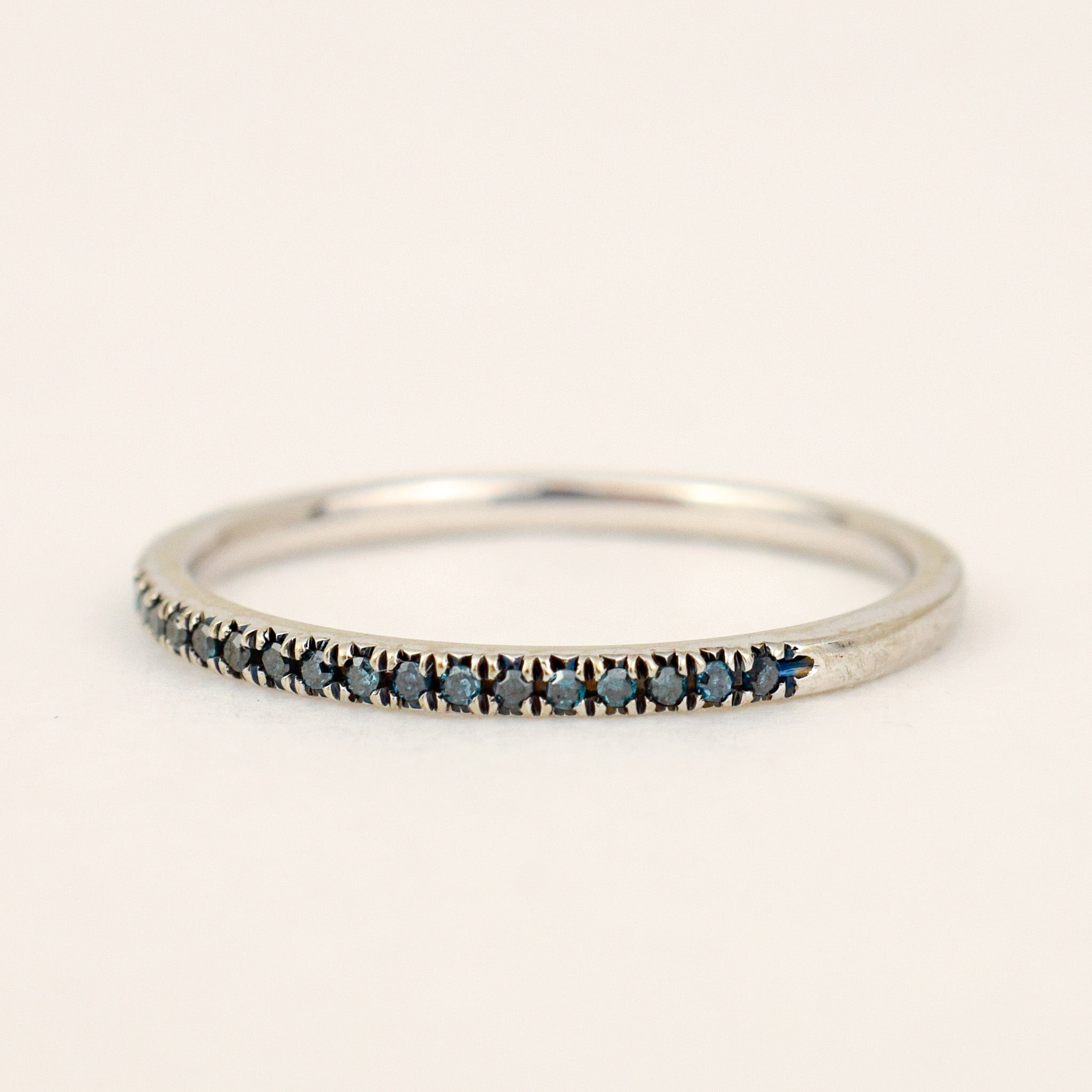 Blue Diamond Half Eternity Band, view of the band showing the half eternity setting and bare back half