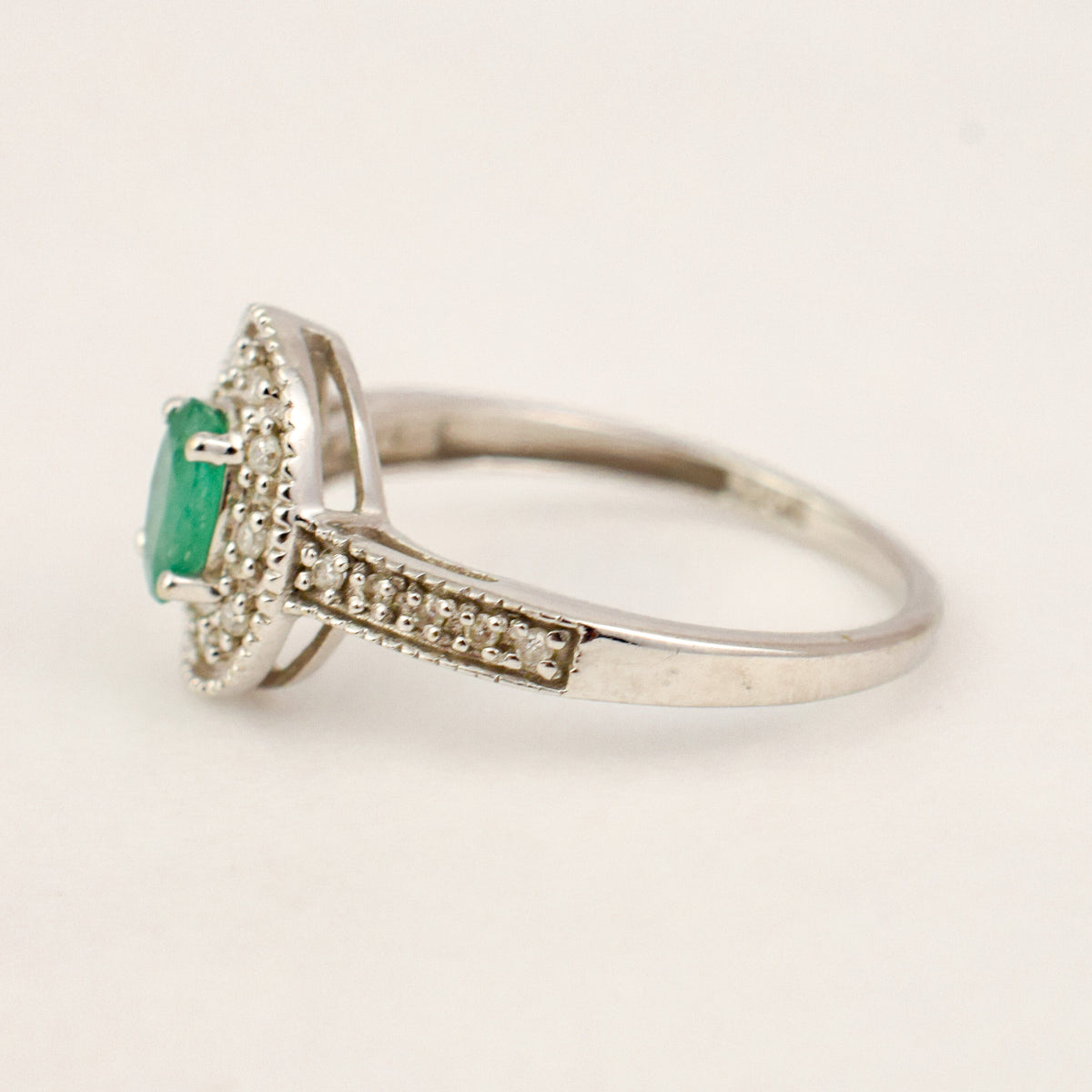 Emerald and Diamond Halo Ring