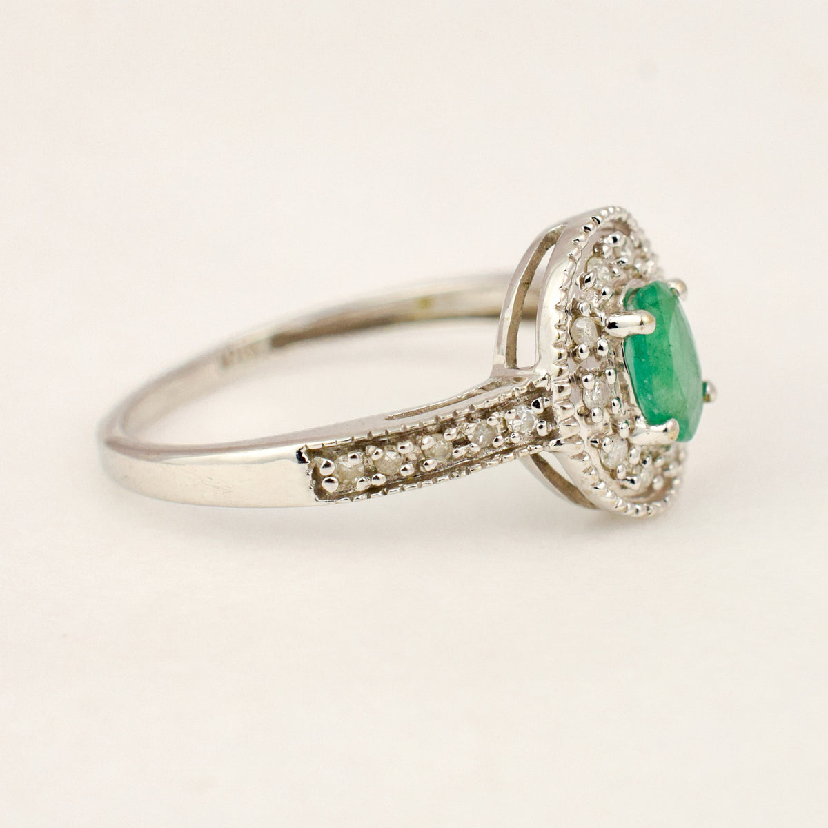 Emerald and Diamond Halo Ring