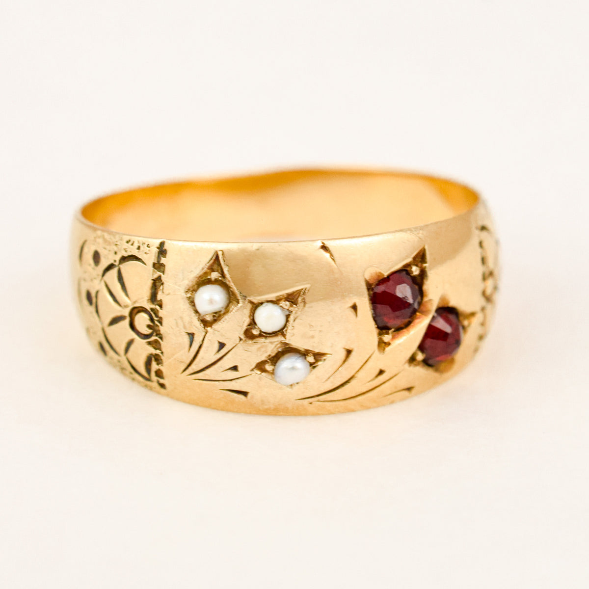 Antique Garnet and Seed Pearl Ring