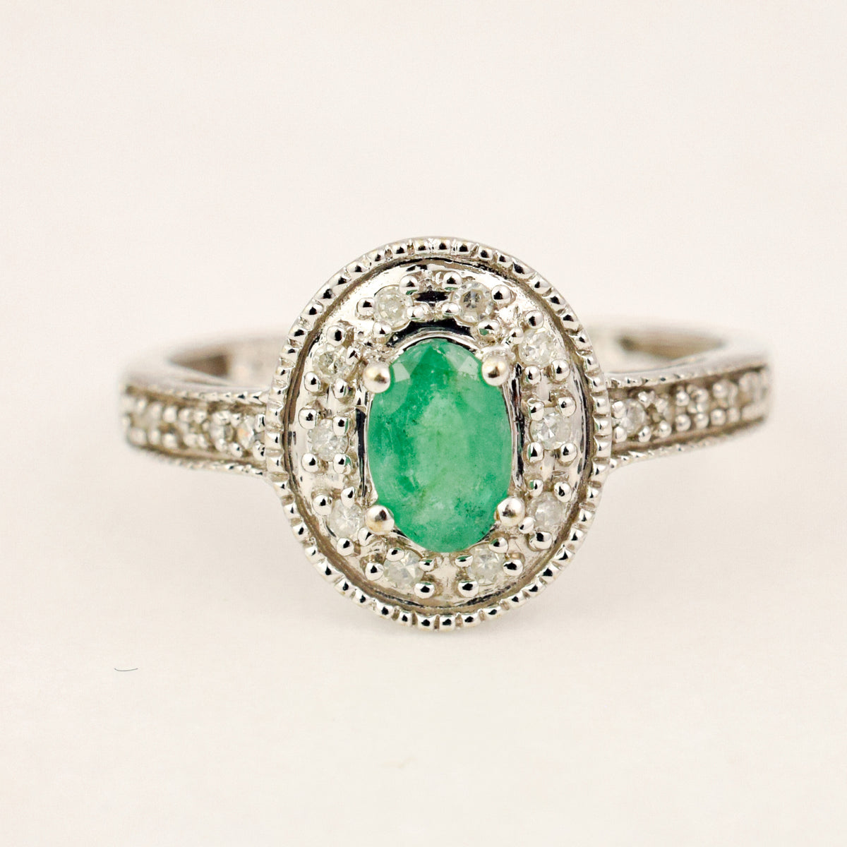 Emerald and Diamond Halo Ring