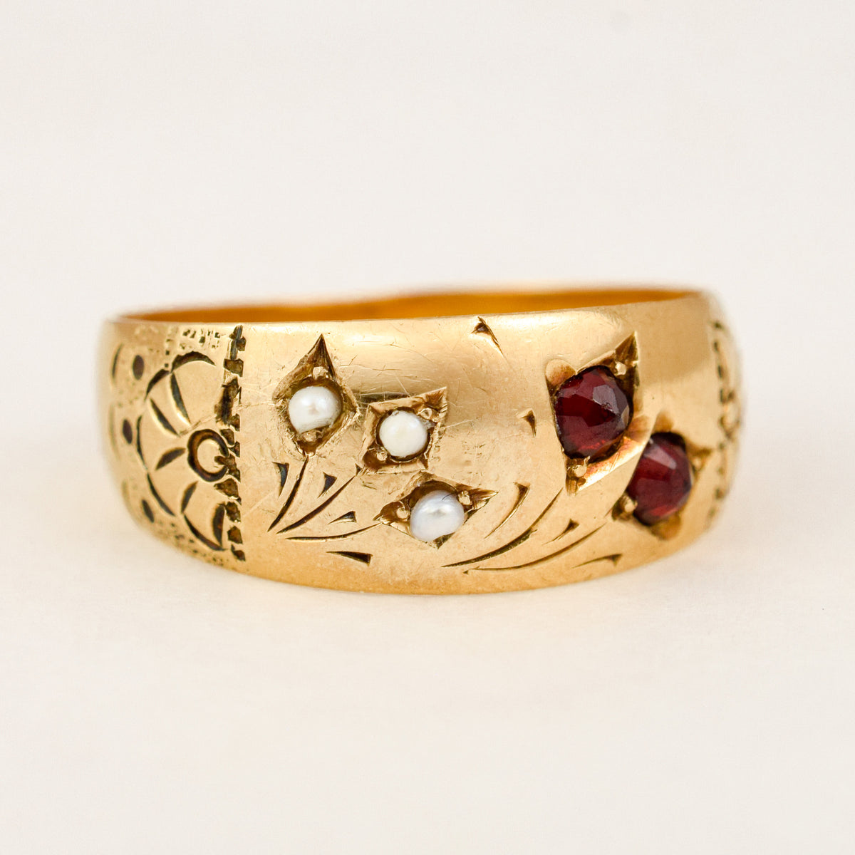 Antique Garnet and Seed Pearl Ring