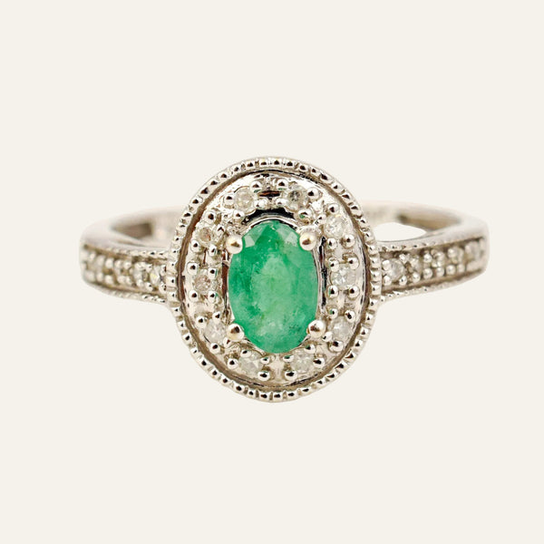 Emerald and Diamond Halo Ring