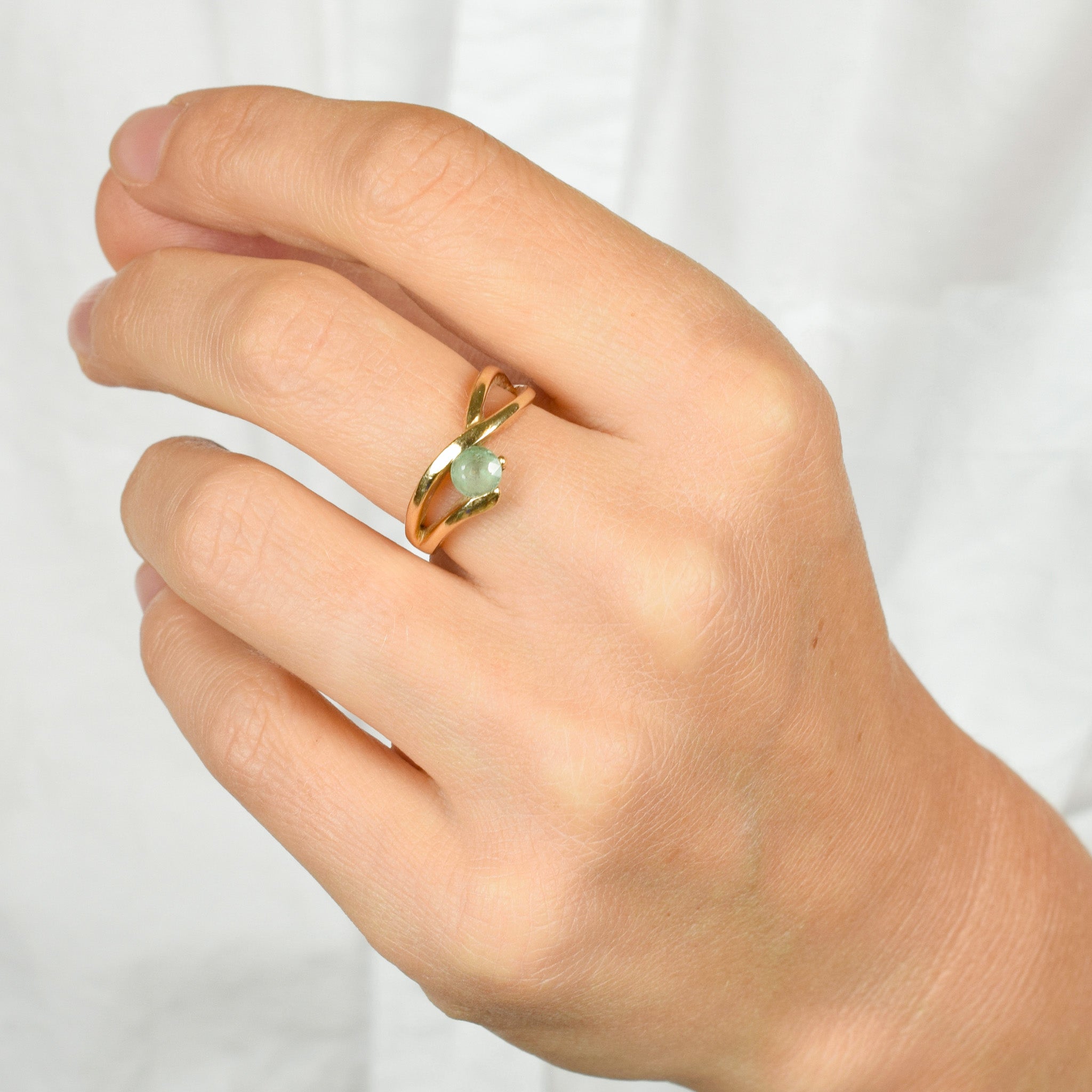 vintage Green Quartz Crossover Ring