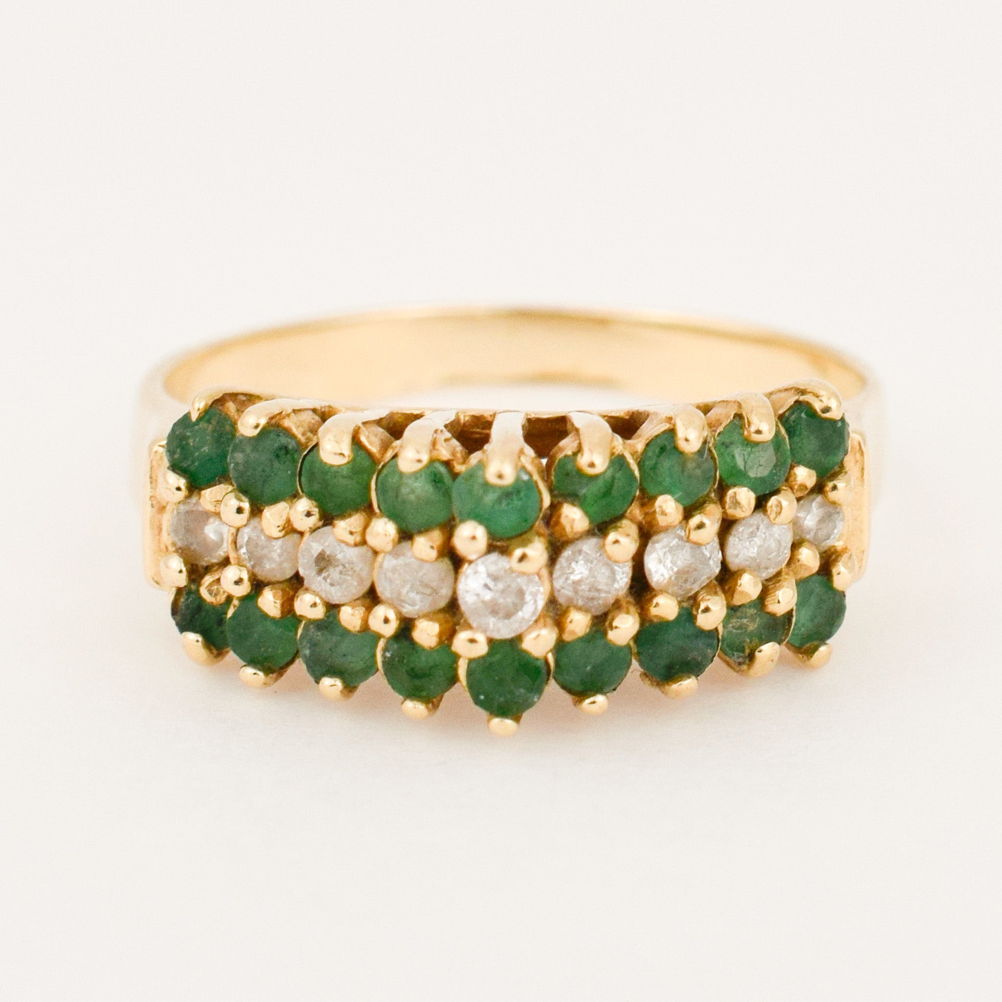vintage Emerald and Diamond Staircase Ring