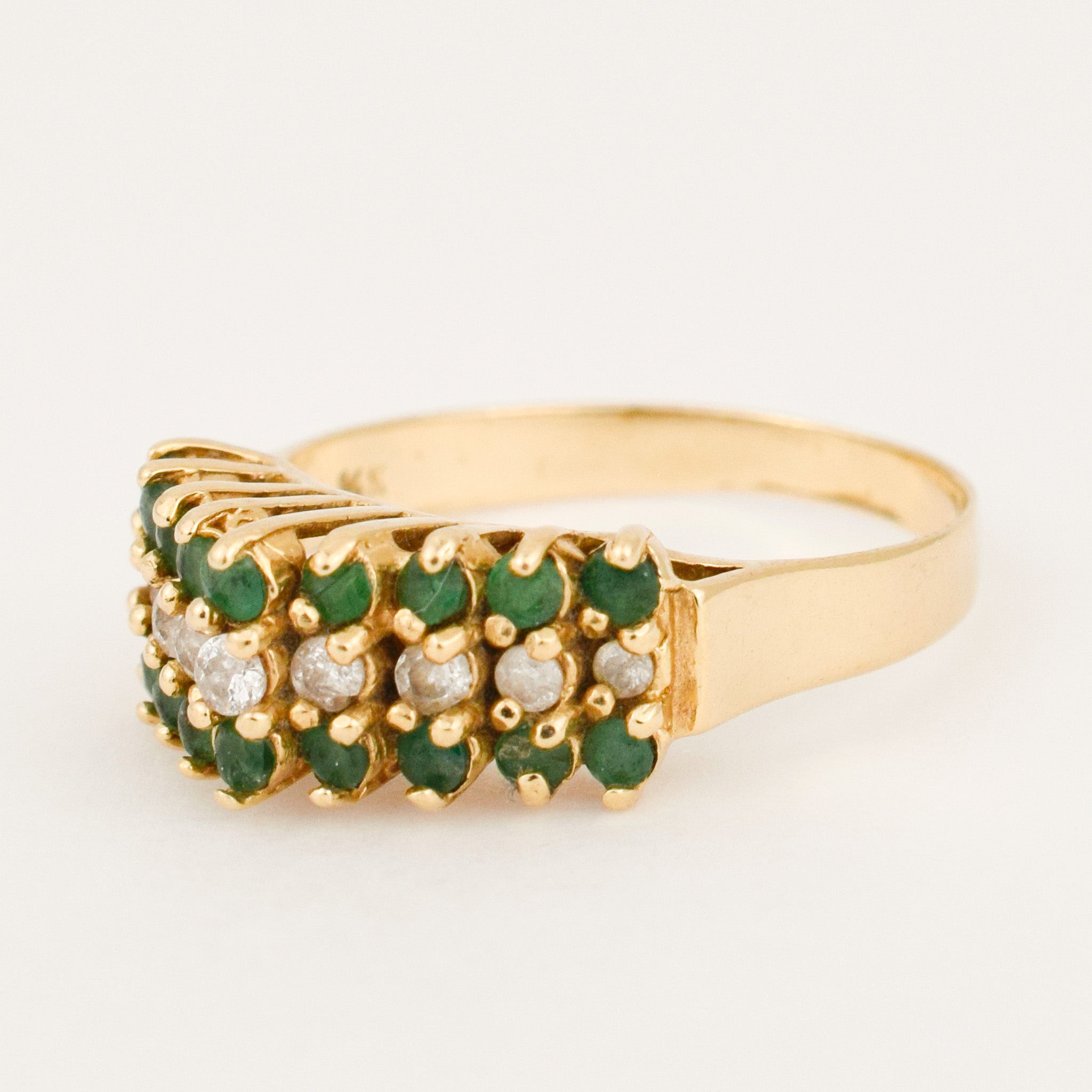 vintage Emerald and Diamond Staircase Ring