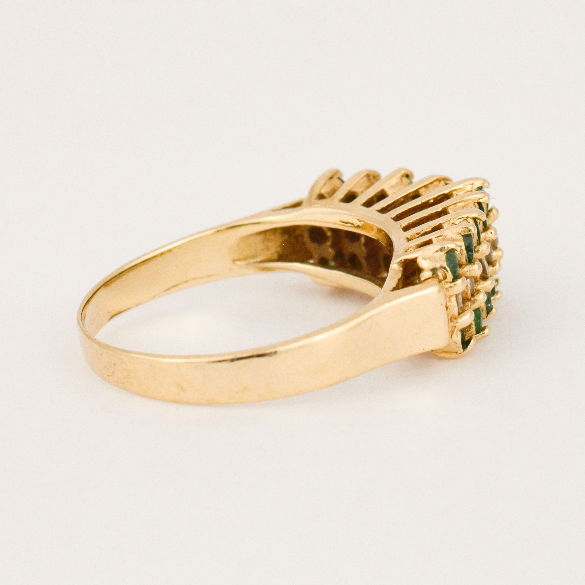 vintage Emerald and Diamond Staircase Ring