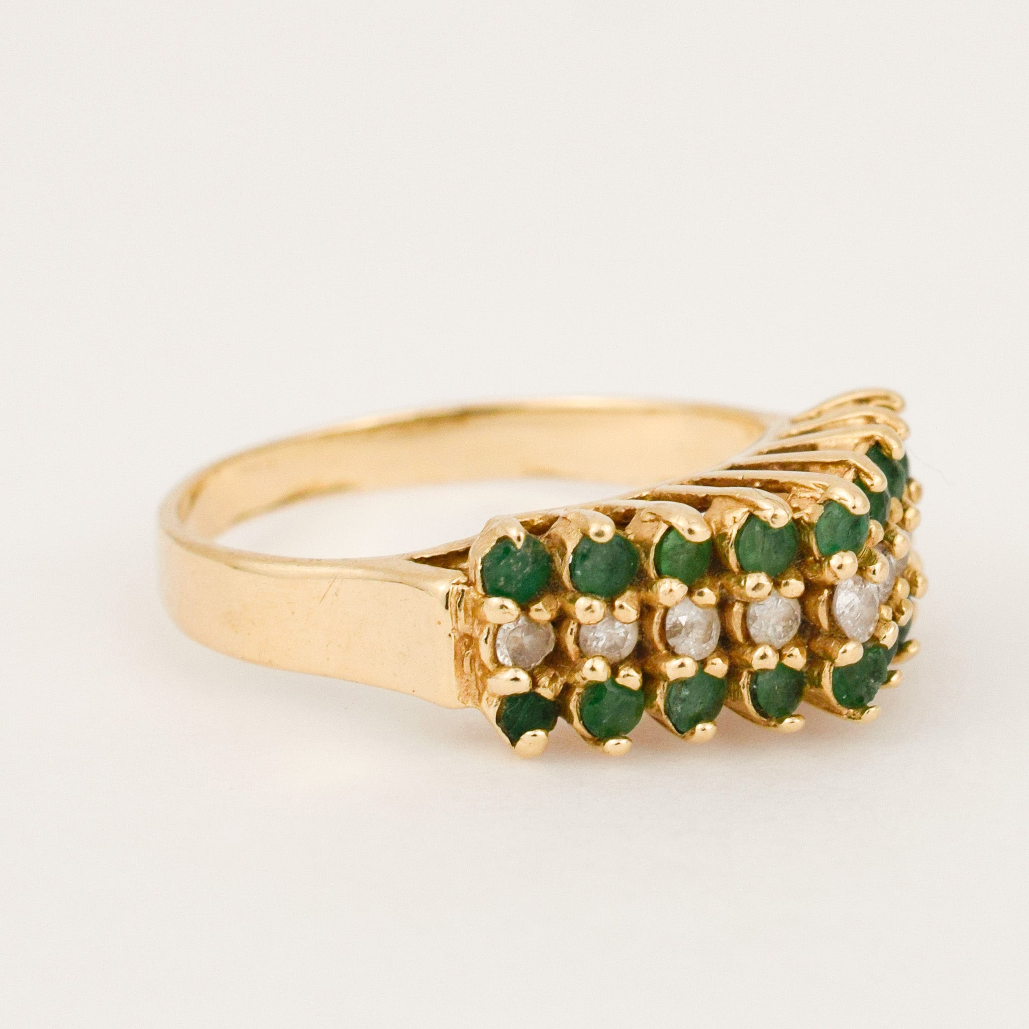 vintage Emerald and Diamond Staircase Ring