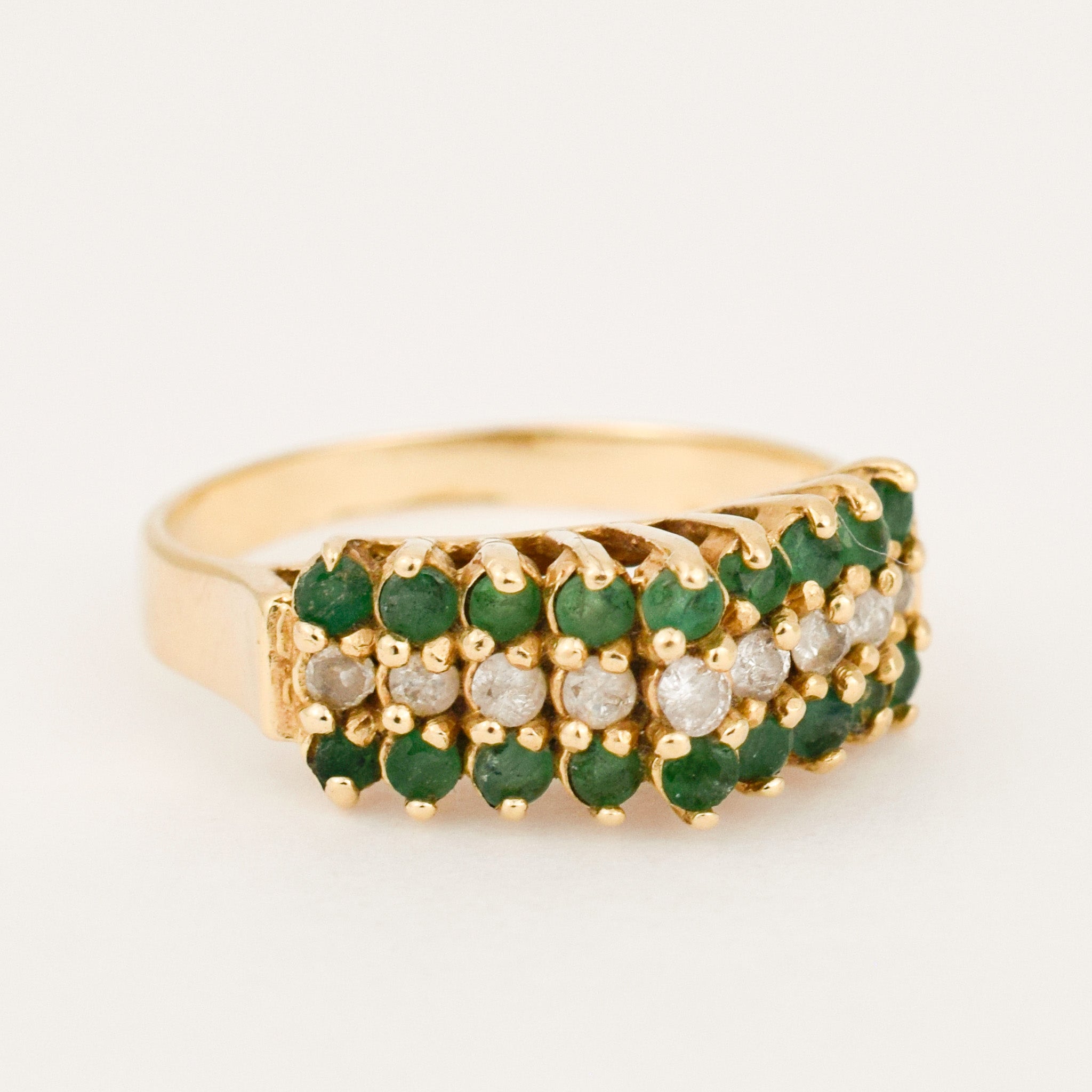 vintage Emerald and Diamond Staircase Ring