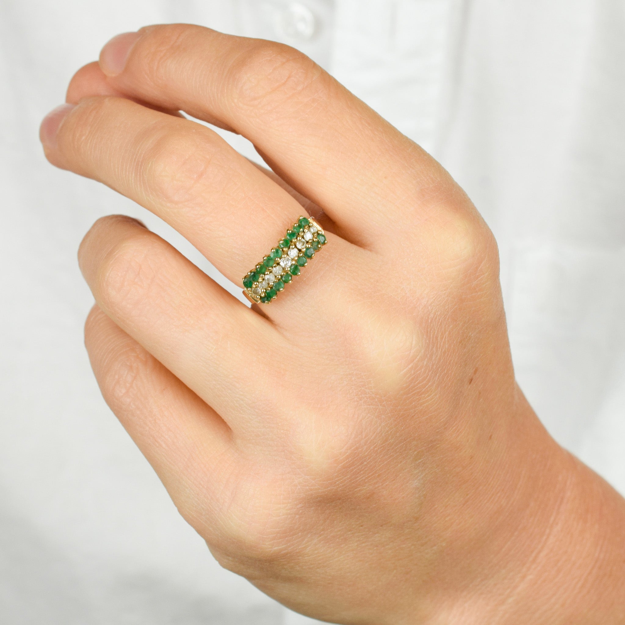 vintage Emerald and Diamond Staircase Ring