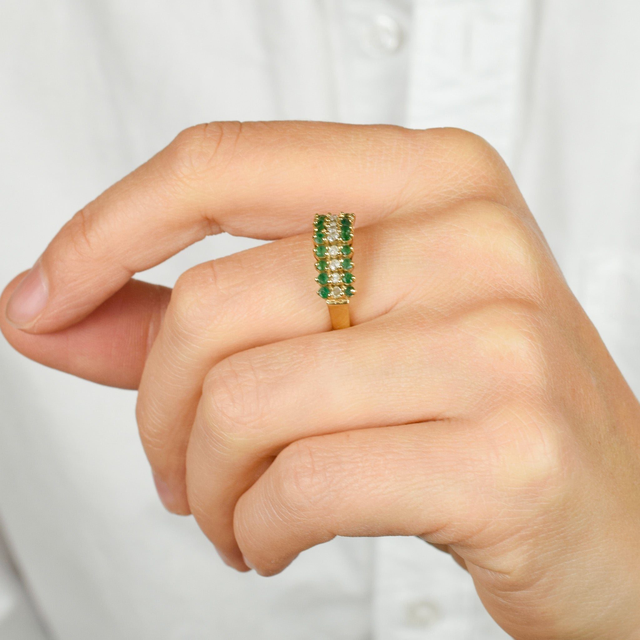 vintage Emerald and Diamond Staircase Ring