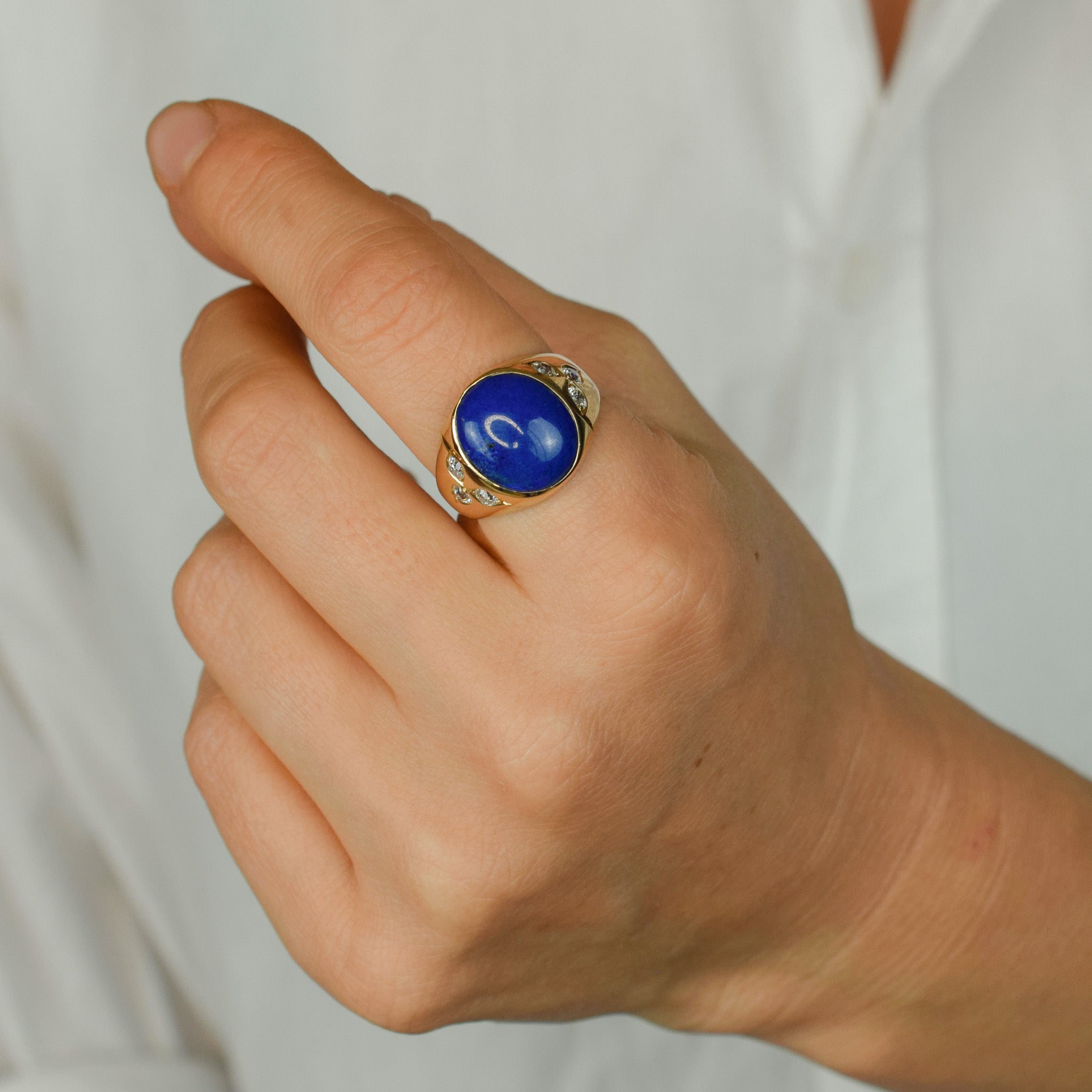 vintage lapis and diamond signet ring 