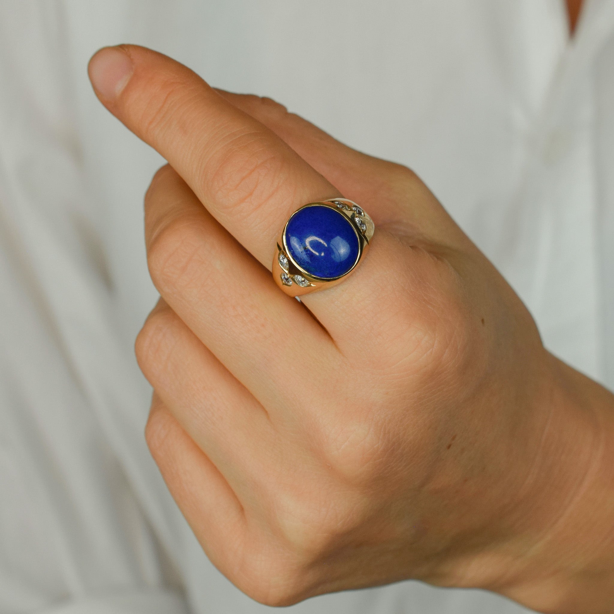 vintage lapis and diamond signet ring 
