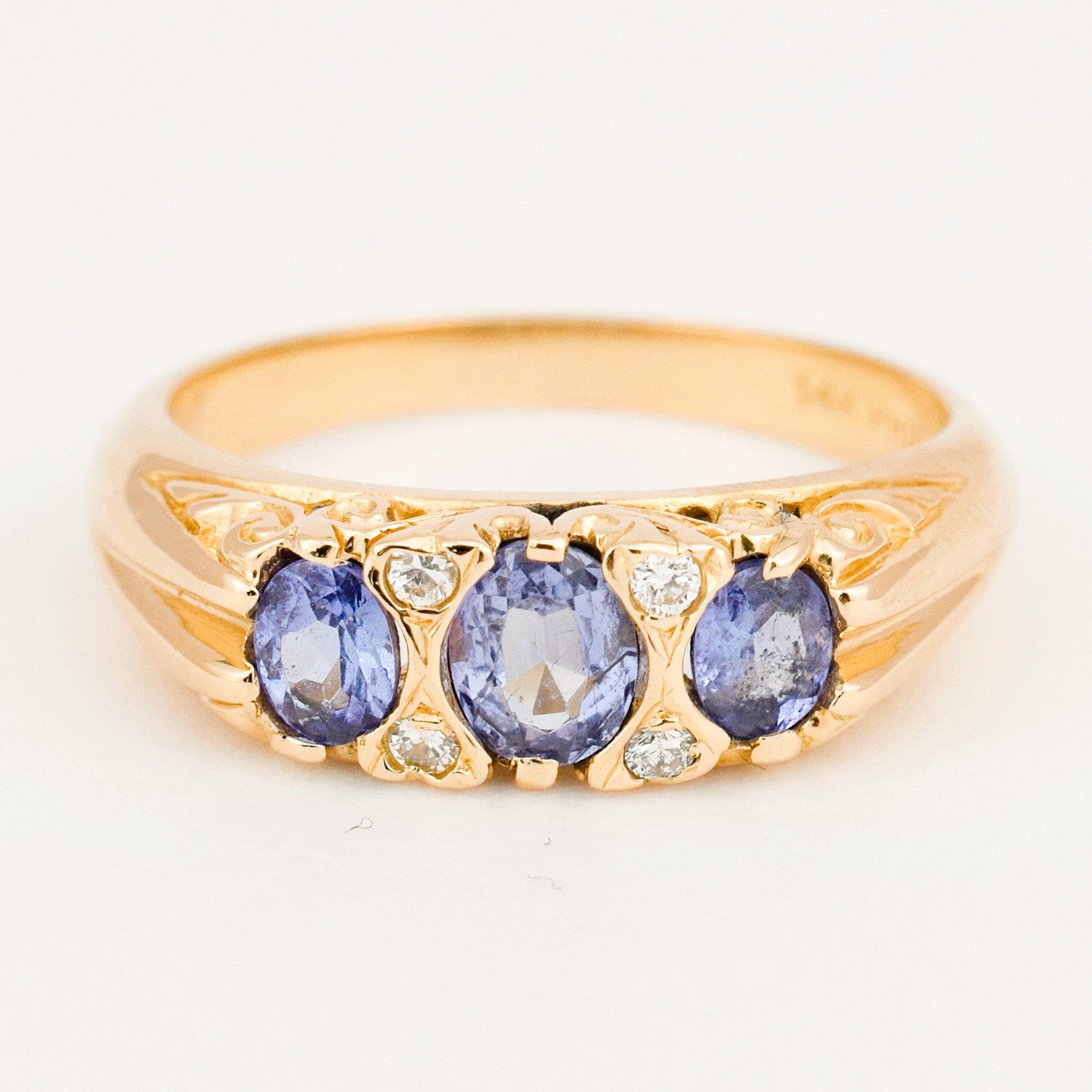 vintage Tanzanite and diamond Trilogy Ring