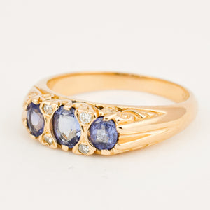 vintage Tanzanite and diamond Trilogy Ring