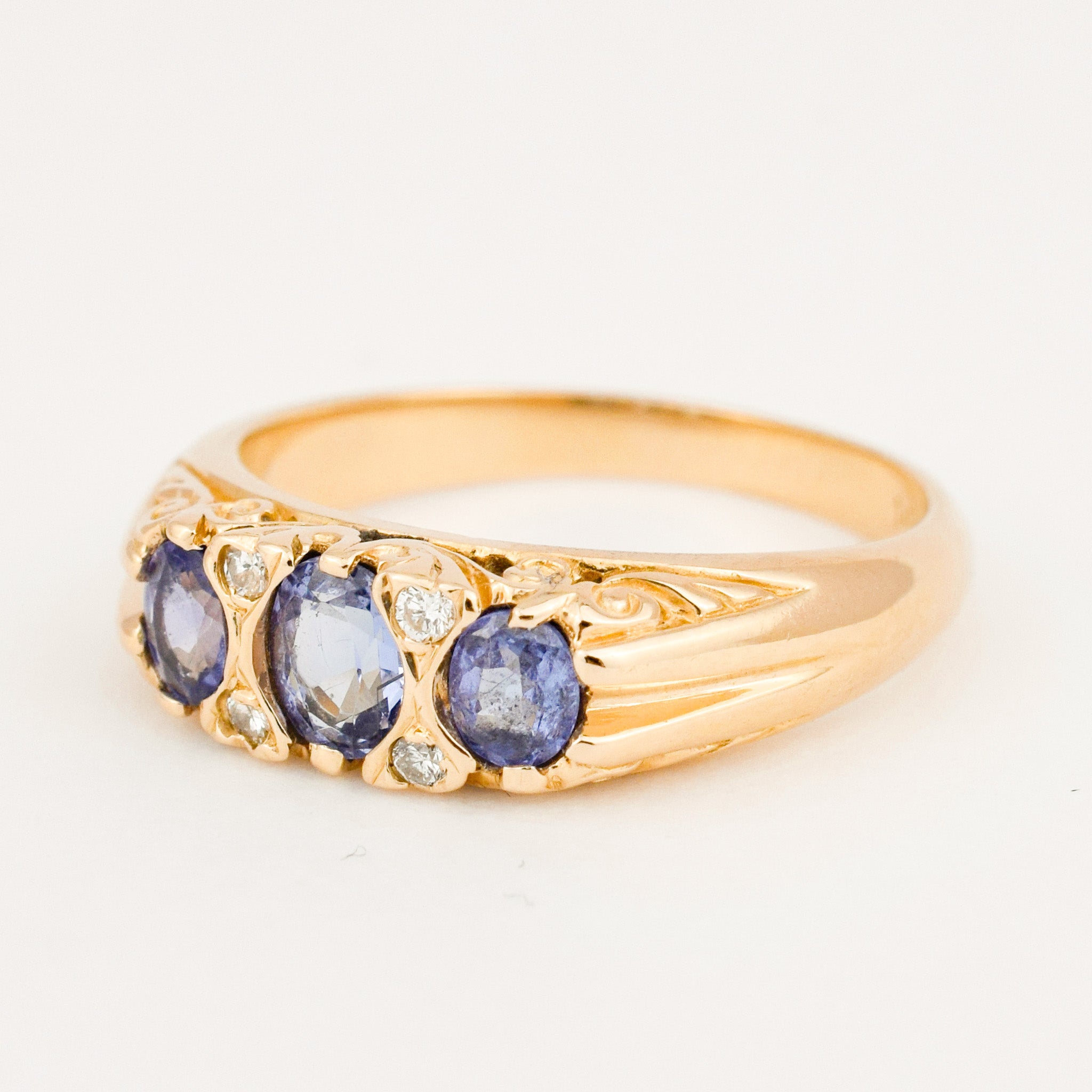 vintage Tanzanite and diamond Trilogy Ring