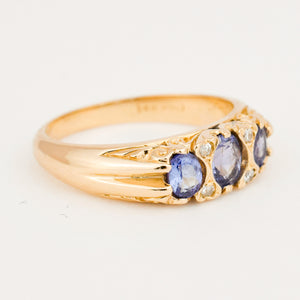 vintage Tanzanite and diamond Trilogy Ring