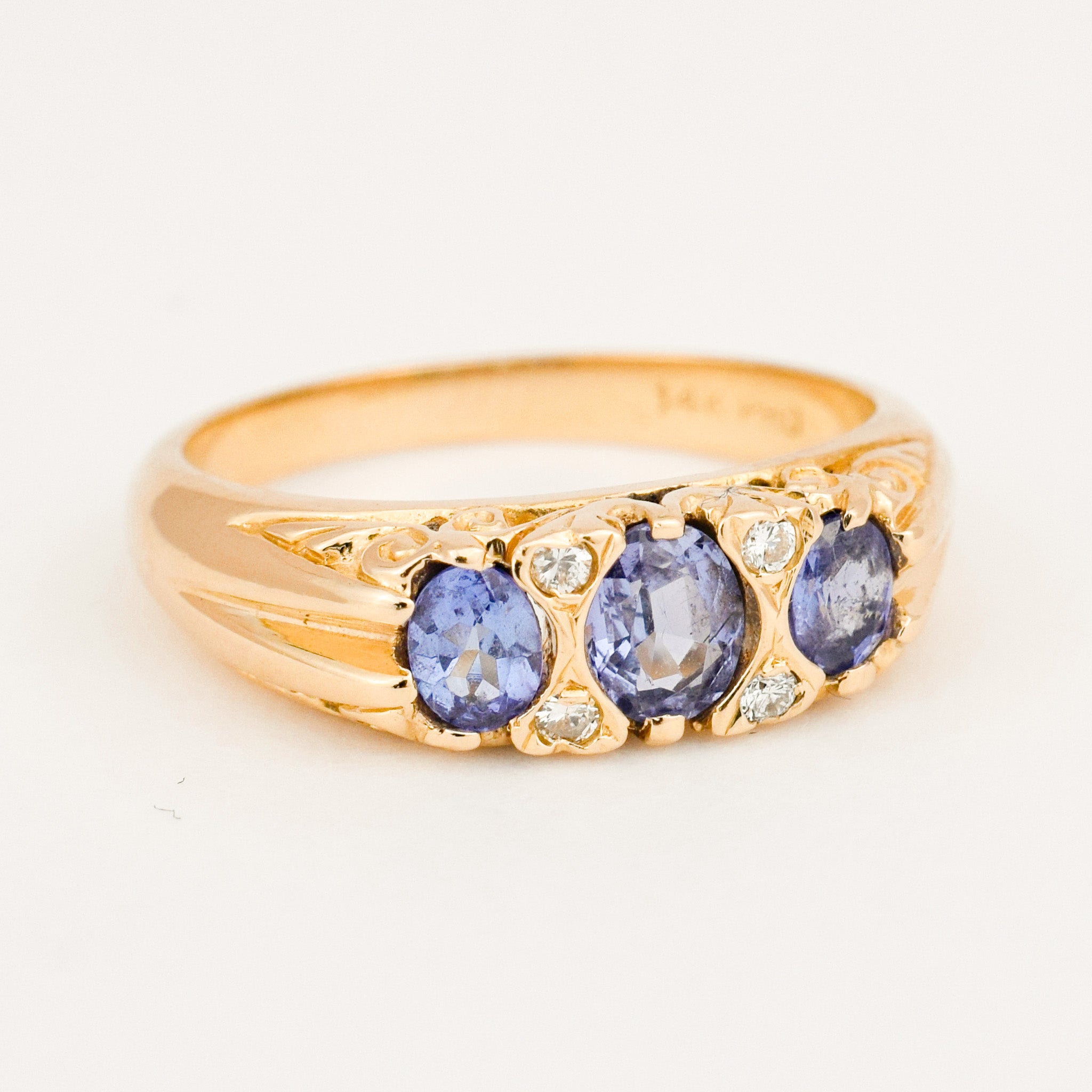 vintage Tanzanite and diamond Trilogy Ring