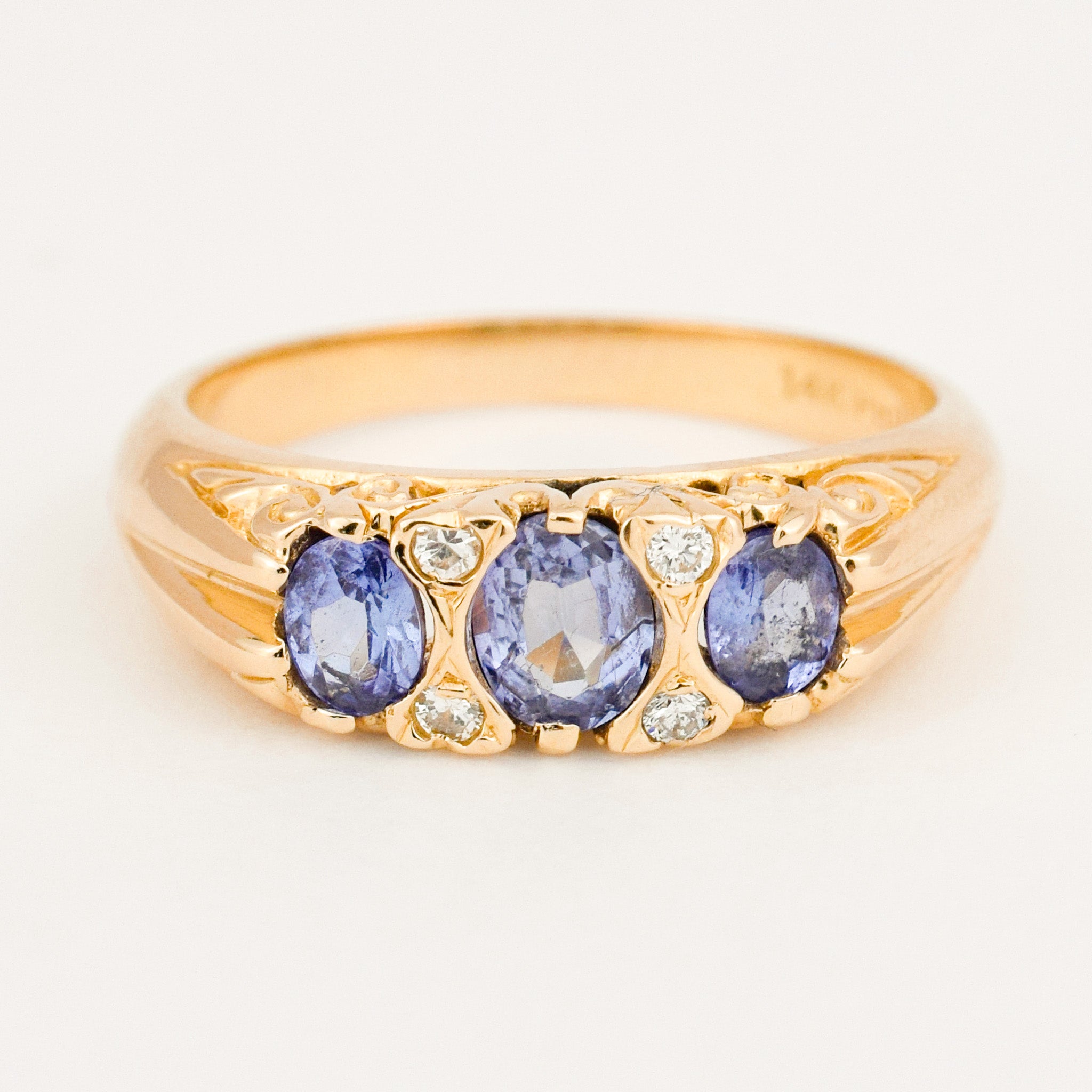 vintage Tanzanite and diamond Trilogy Ring