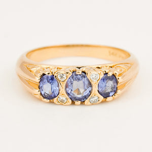 vintage Tanzanite and diamond Trilogy Ring