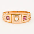 antique Birmingham pink tourmaline and seed pearl trilogy ring
