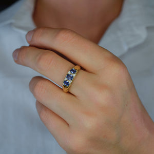 vintage Tanzanite and diamond Trilogy Ring