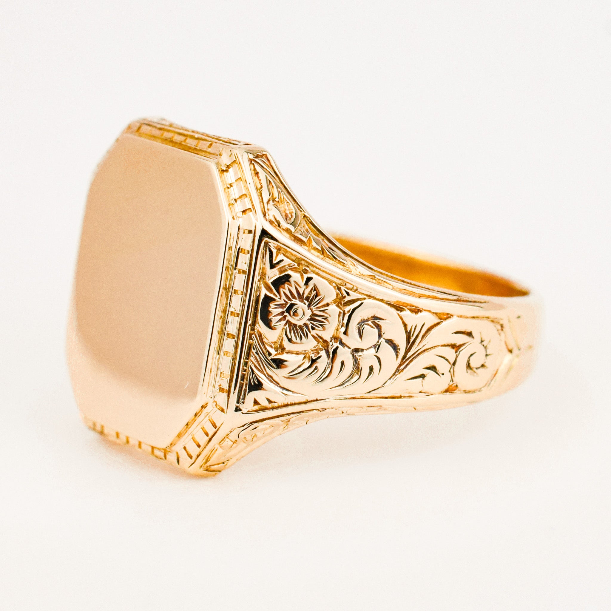 vintage Blank 14k gold Floral Signet Ring